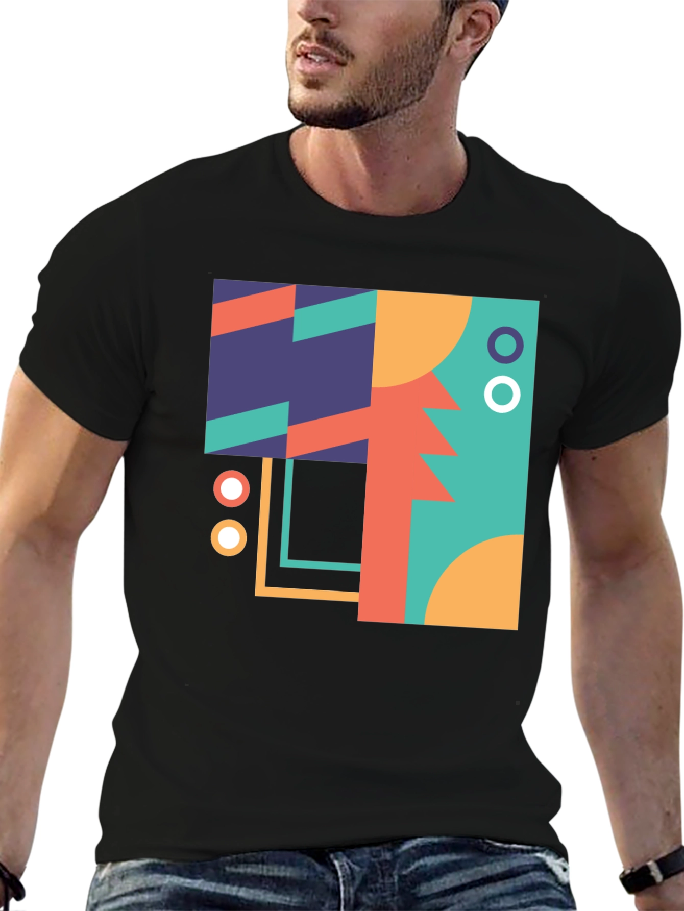 Geometric Art Print Black T-Shirt