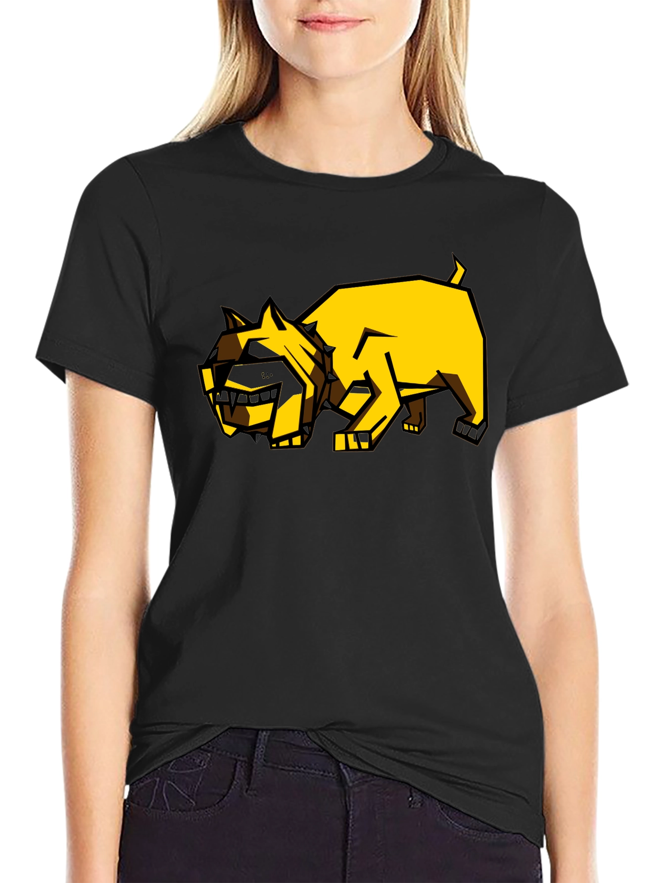 Geometric Dog Graphic Tee - Black Casual Shirt