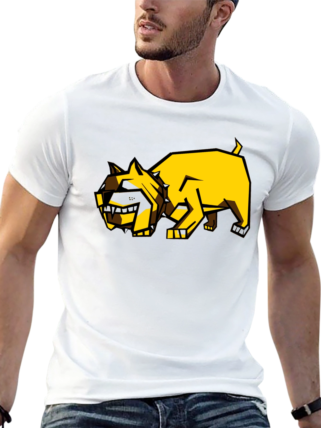 Geometric Dog Graphic Tee - Black Casual Shirt