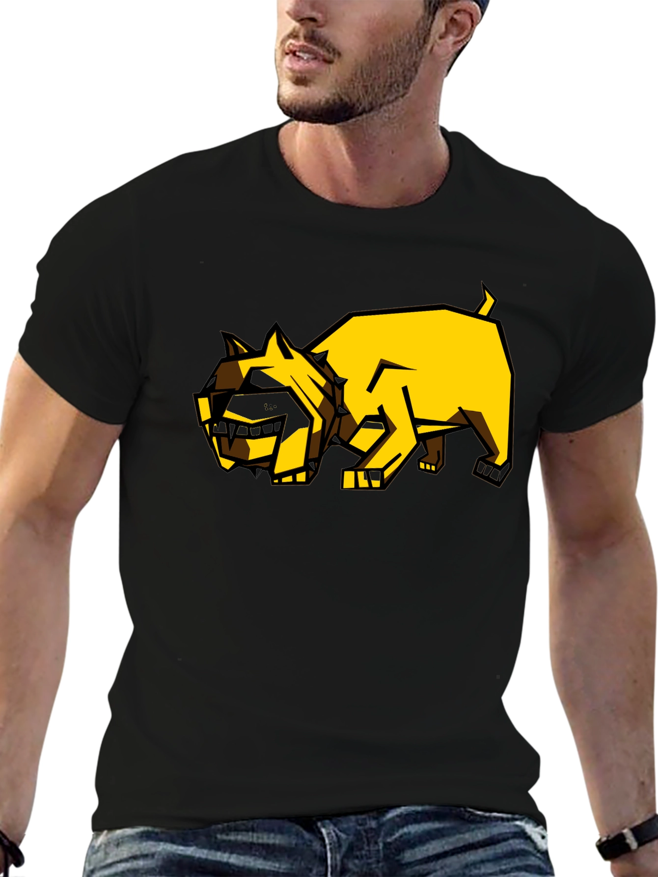 Geometric Dog Graphic Tee - Black Casual Shirt