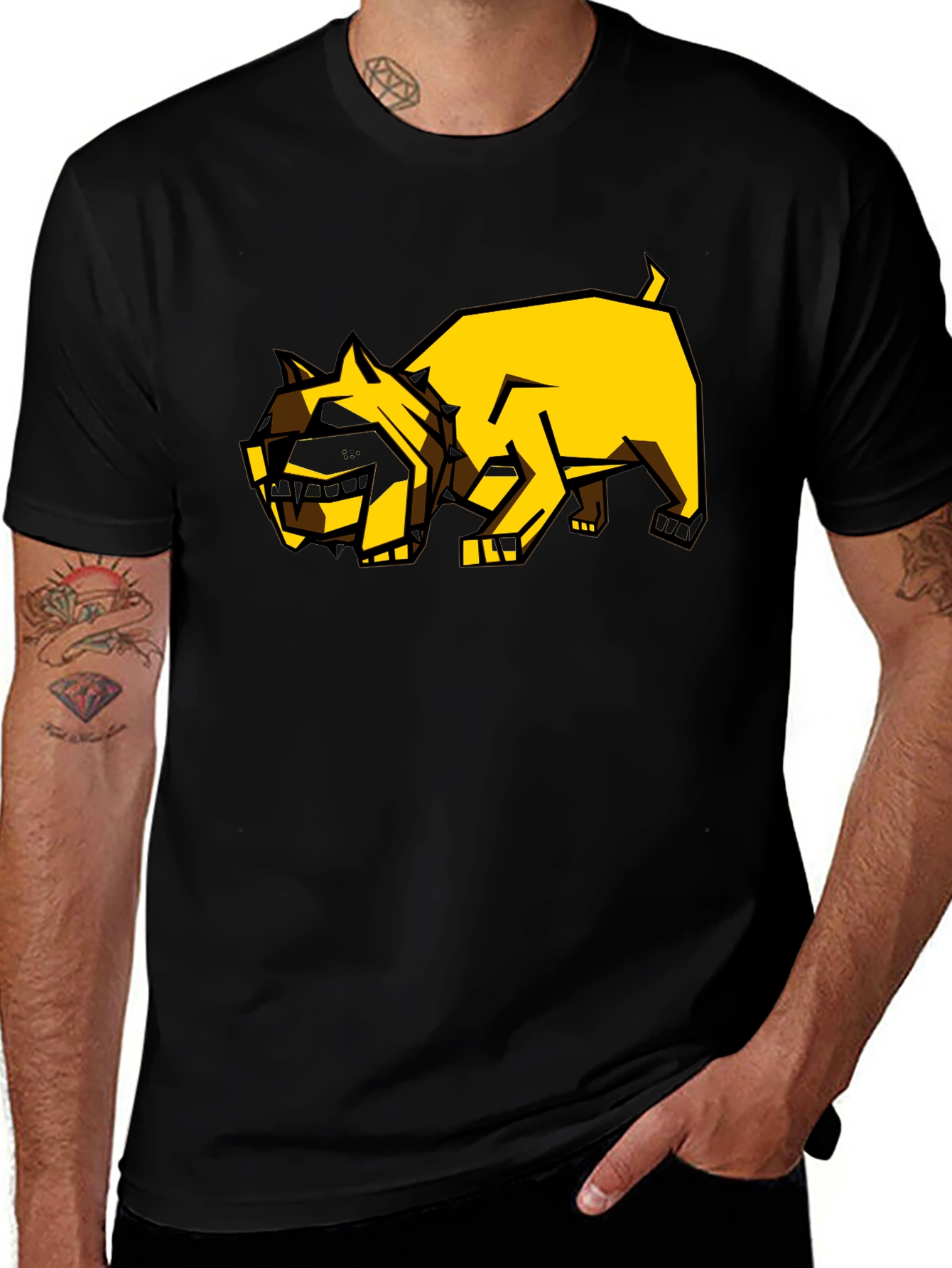 Geometric Dog Graphic Tee - Black Casual Shirt