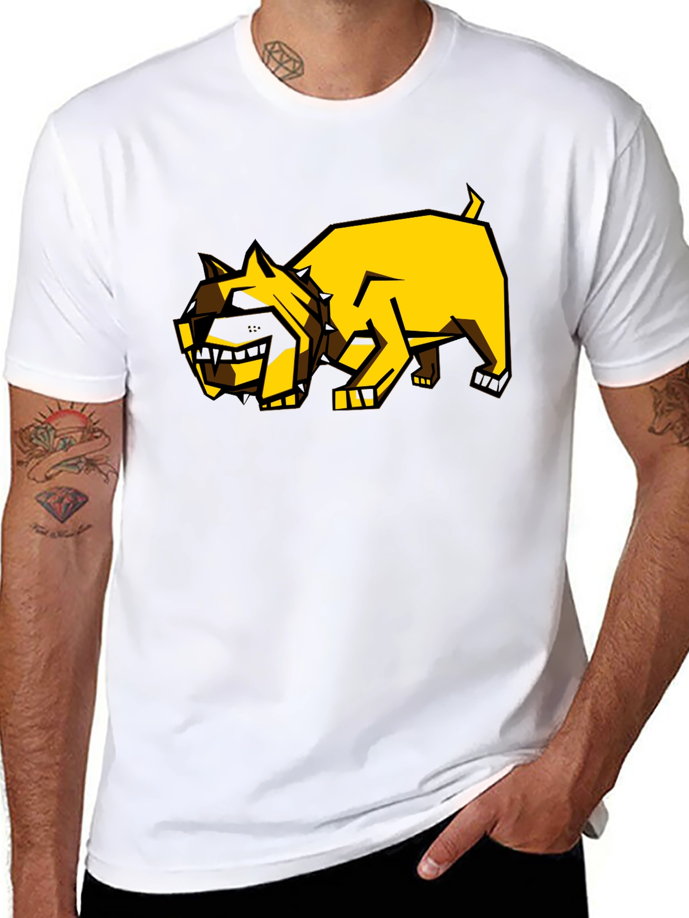 Geometric Dog Graphic Tee - Black Casual Shirt
