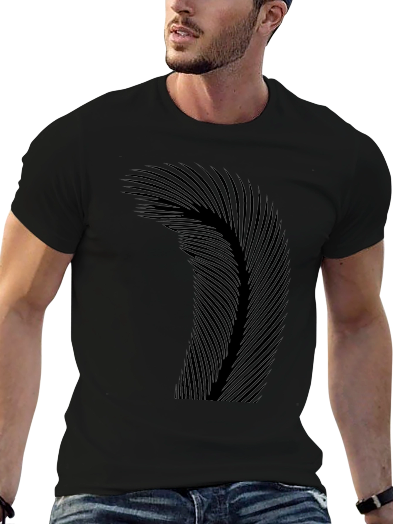 Abstract Feather Graphic Black T-Shirt