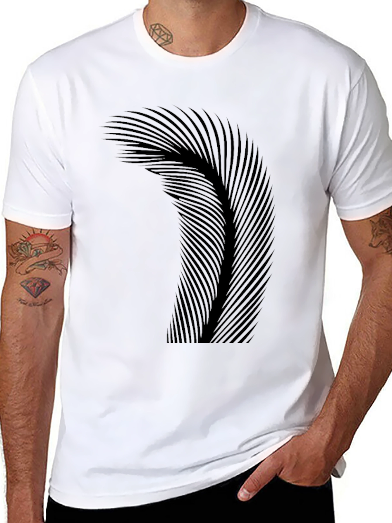Abstract Feather Graphic Black T-Shirt
