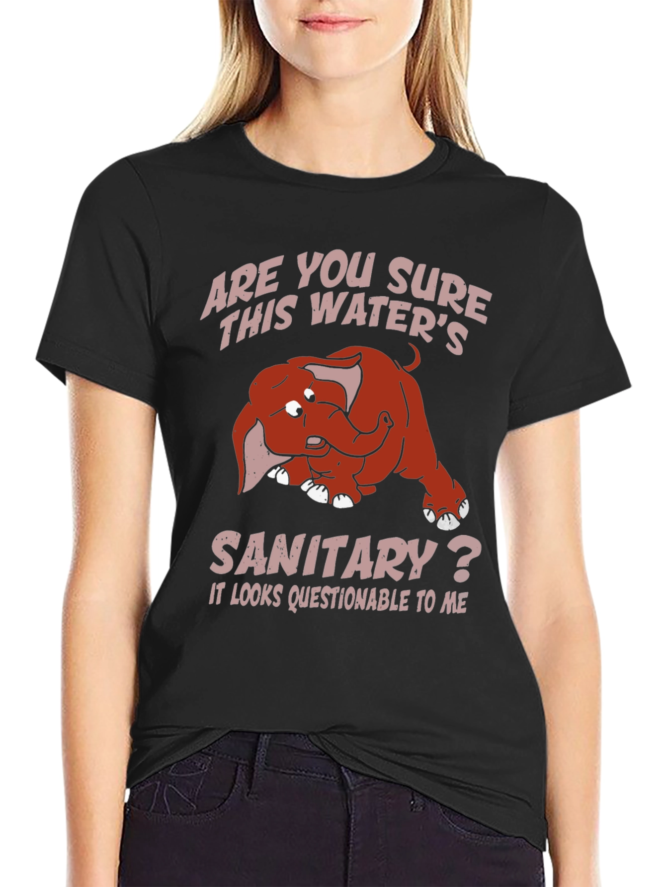 Humorous Elephant T-Shirt: Sanitary Water?