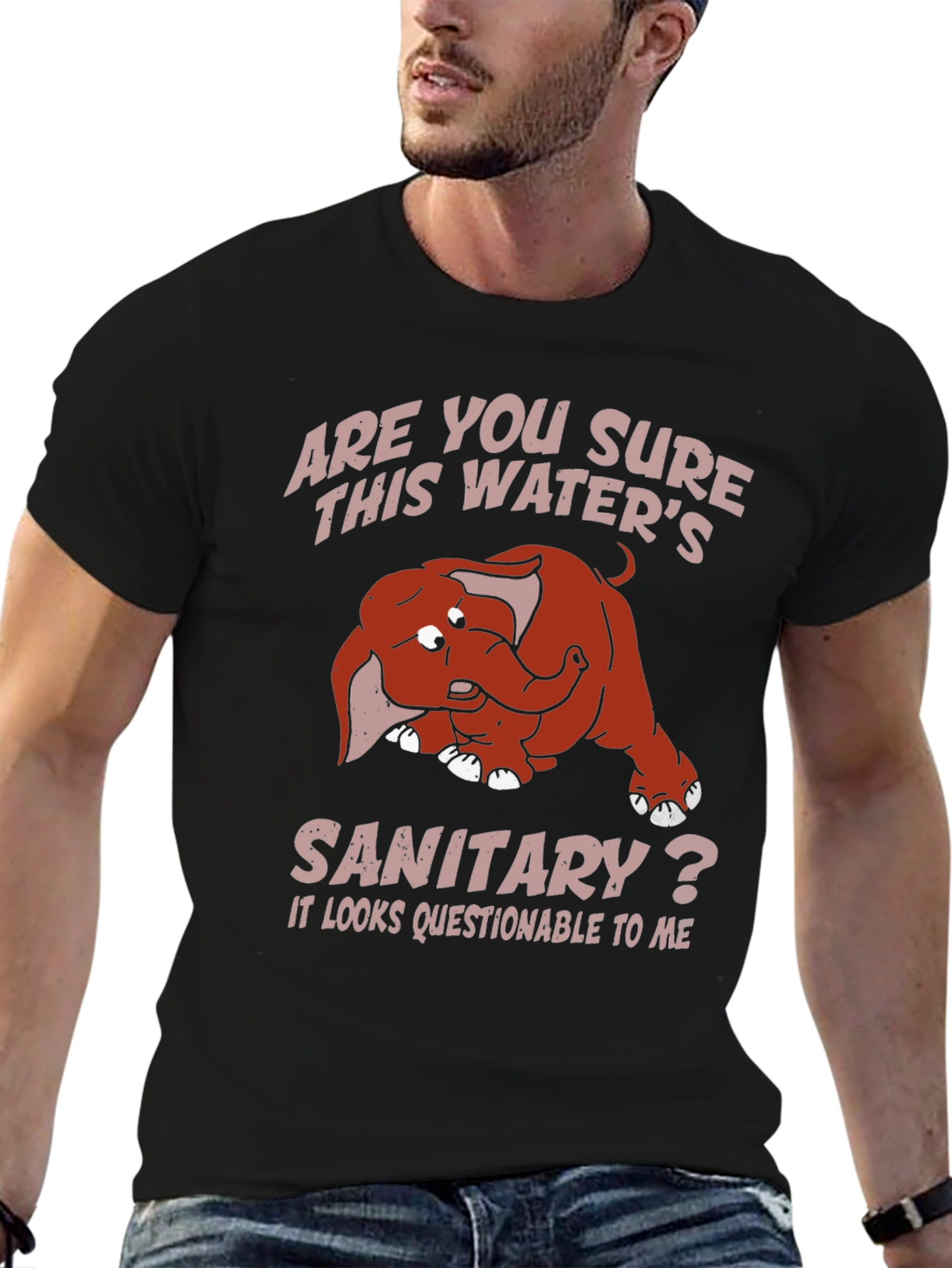 Humorous Elephant T-Shirt: Sanitary Water?