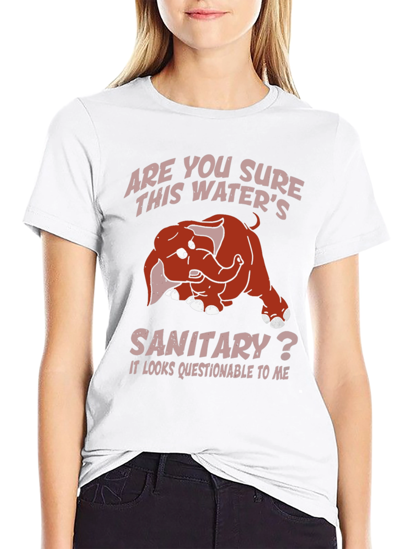 Humorous Elephant T-Shirt: Sanitary Water?