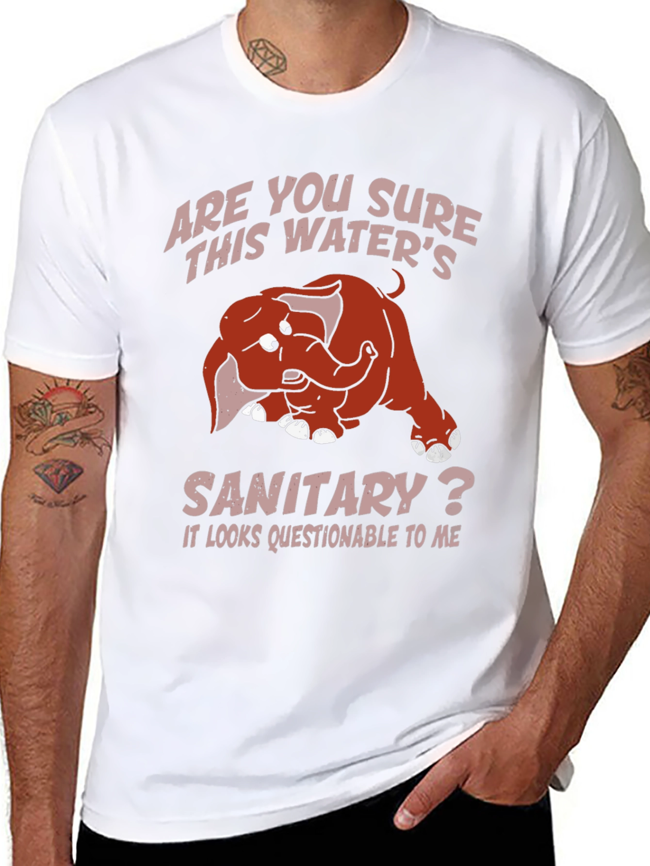 Humorous Elephant T-Shirt: Sanitary Water?
