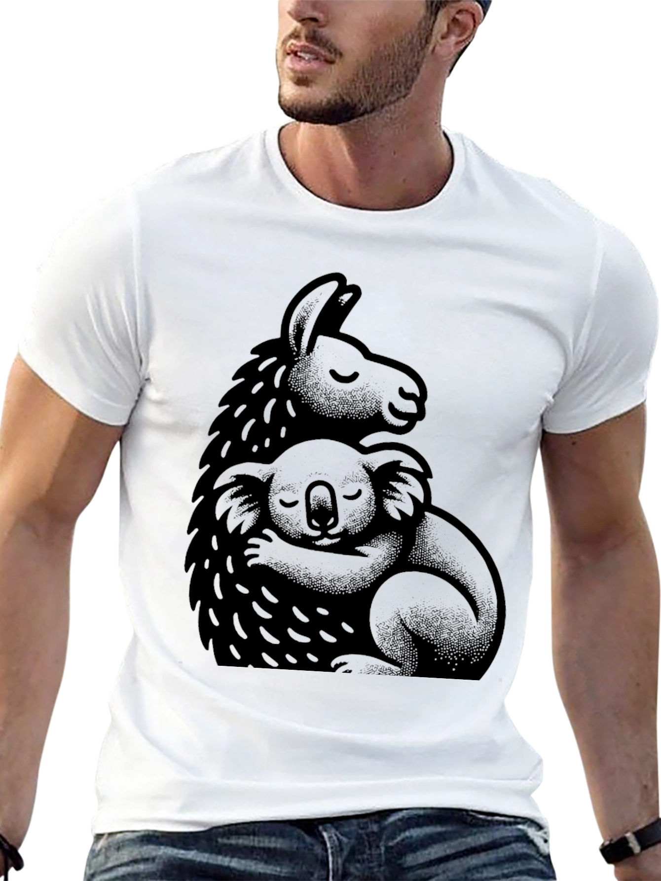Llama Koala Hug Black T-Shirt