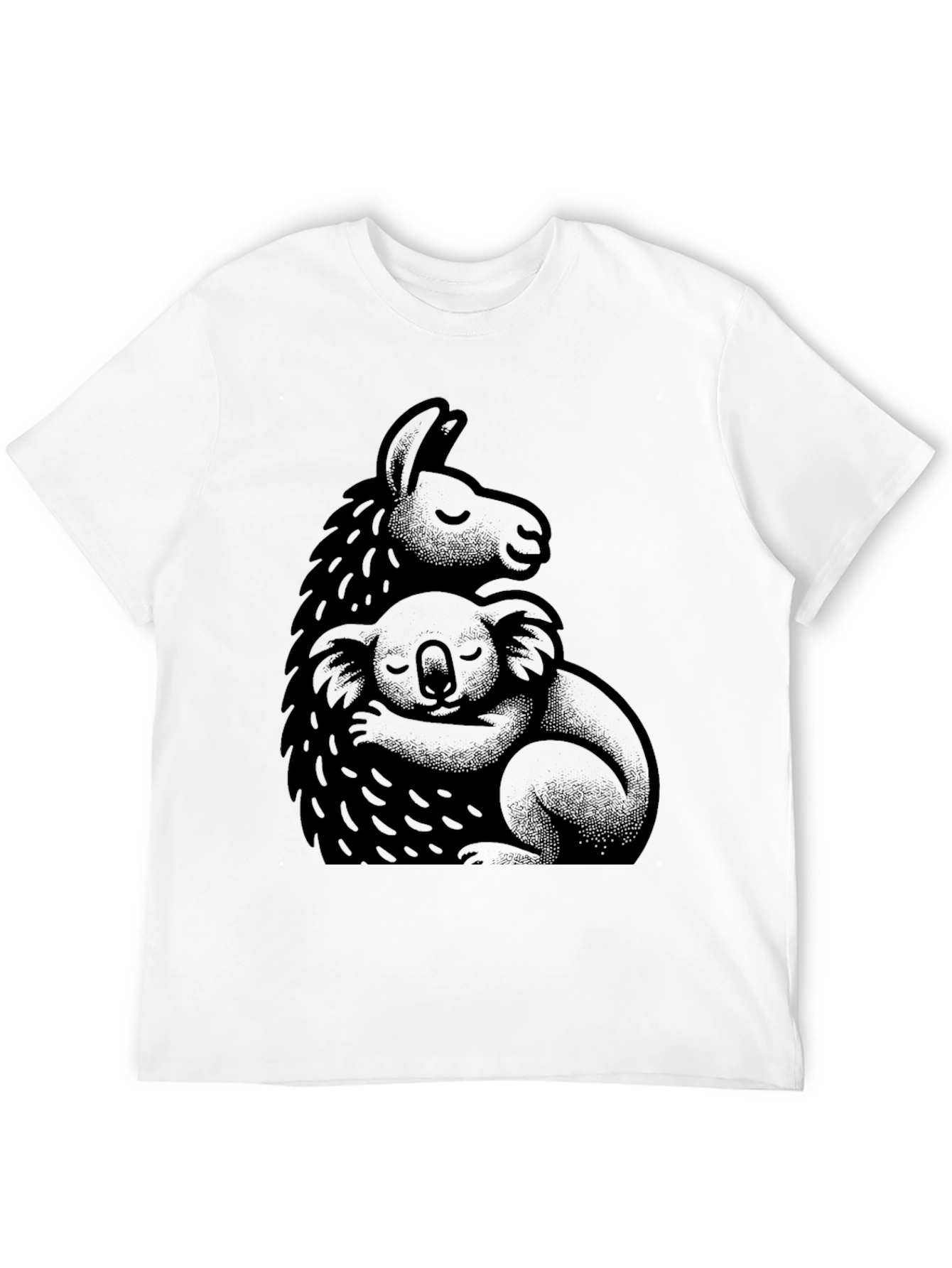 Llama Koala Hug Black T-Shirt