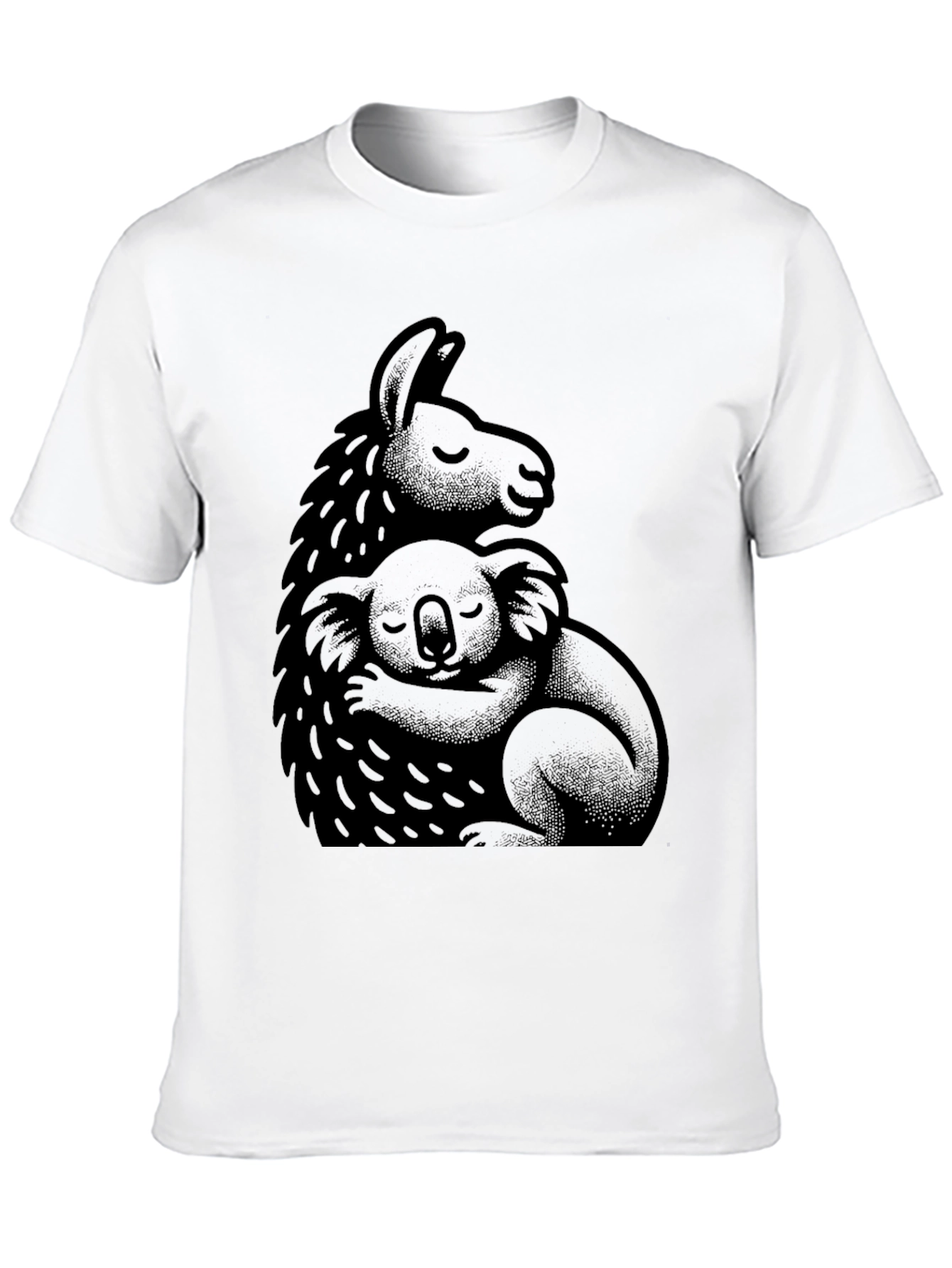 Llama Koala Hug Black T-Shirt