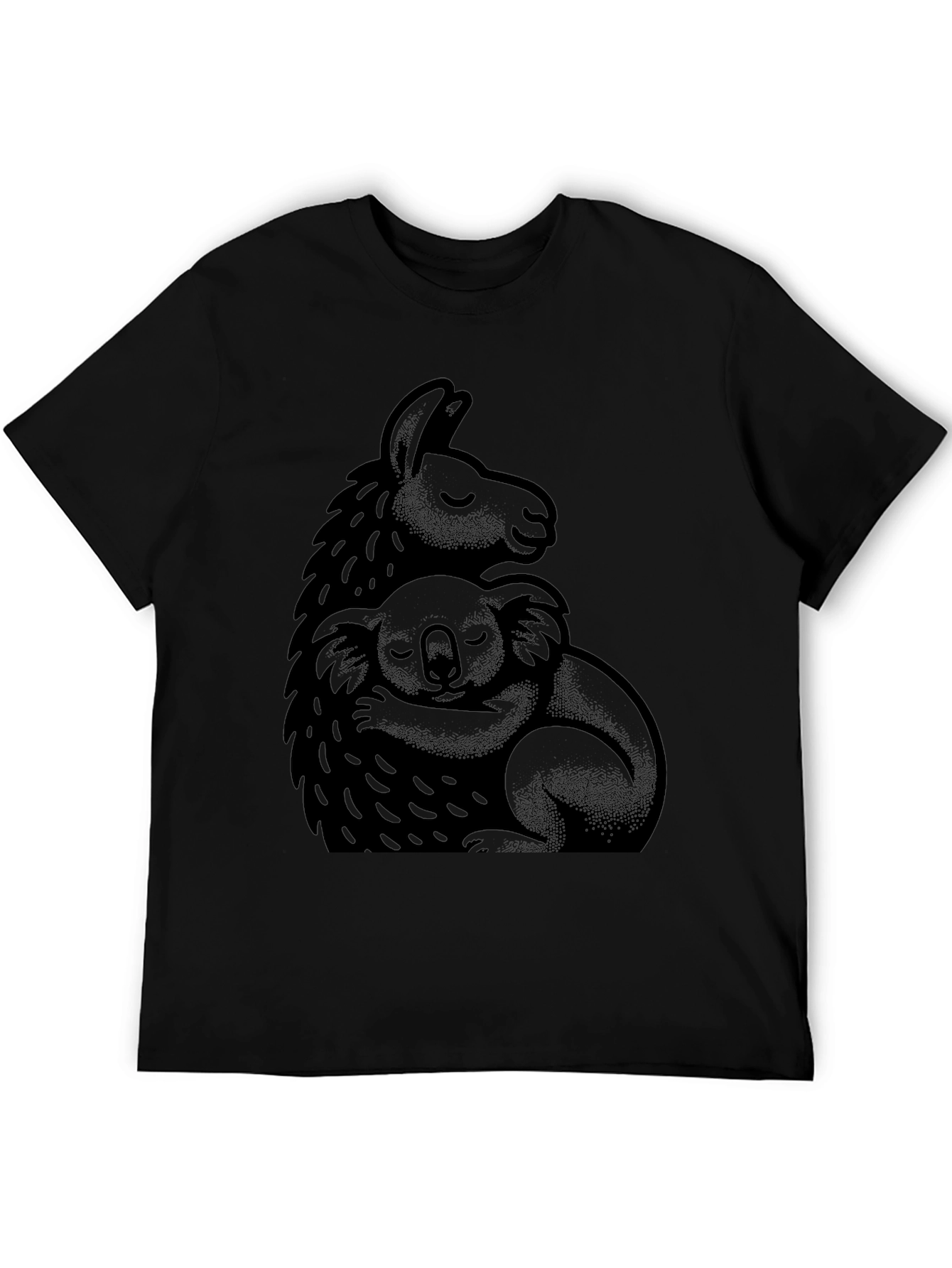 Llama Koala Hug Black T-Shirt