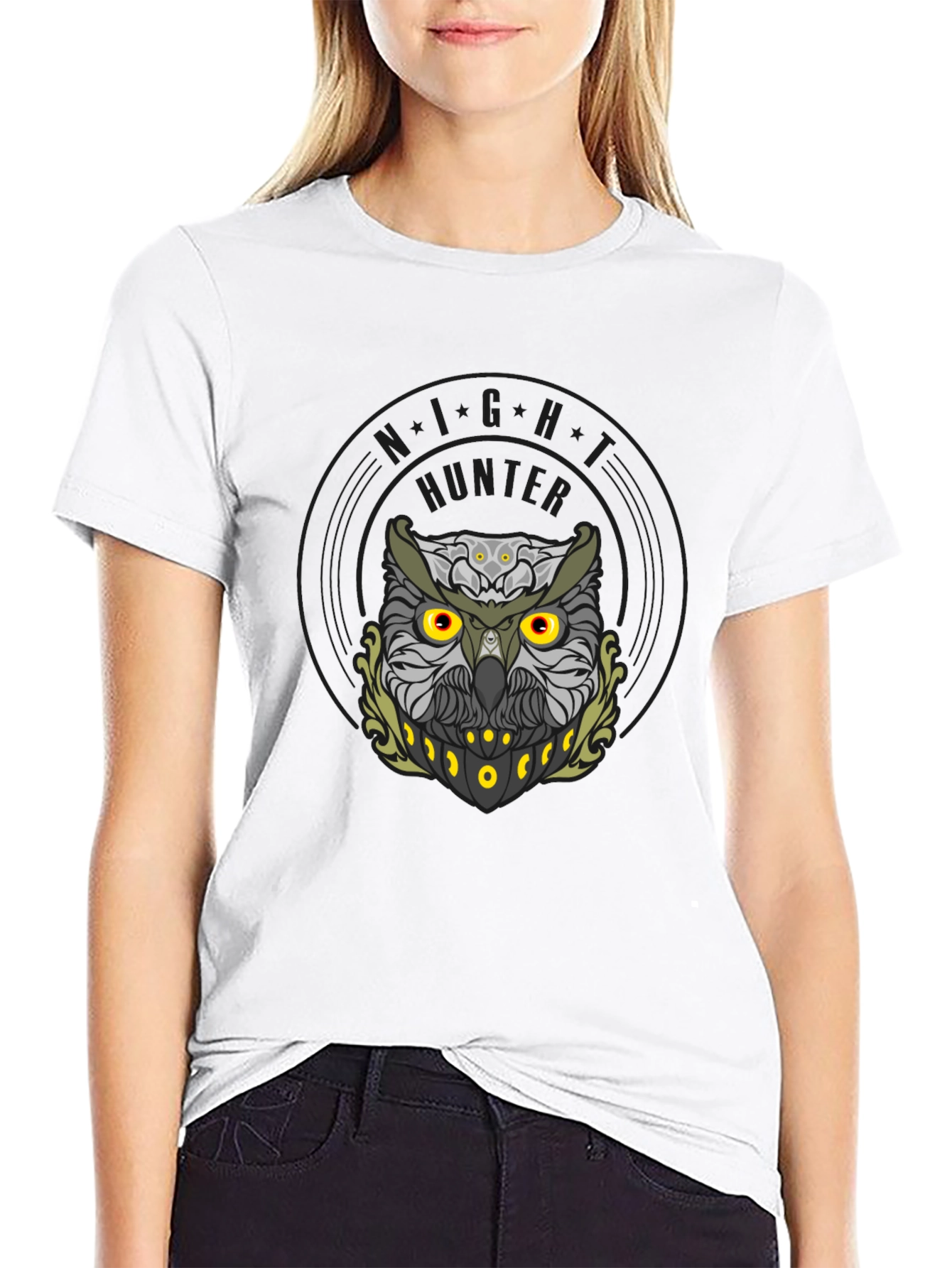 Mens Black Owl Graphic Tee - Night Hunter Design
