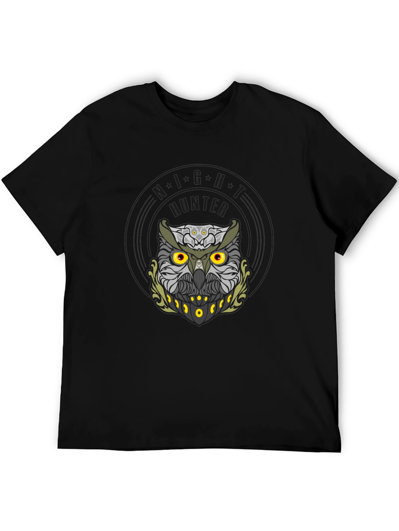 Mens Black Owl Graphic Tee - Night Hunter Design