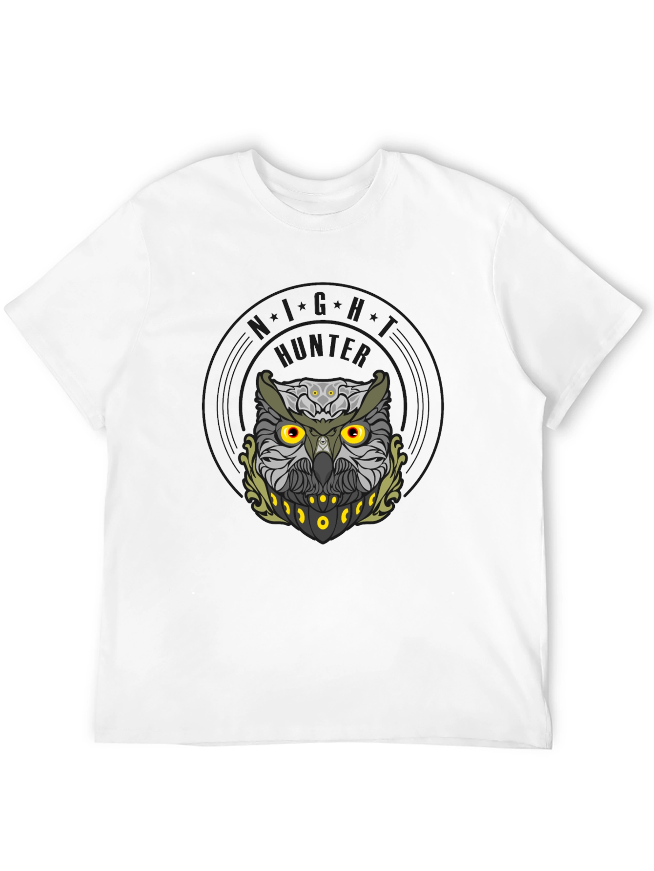 Mens Black Owl Graphic Tee - Night Hunter Design