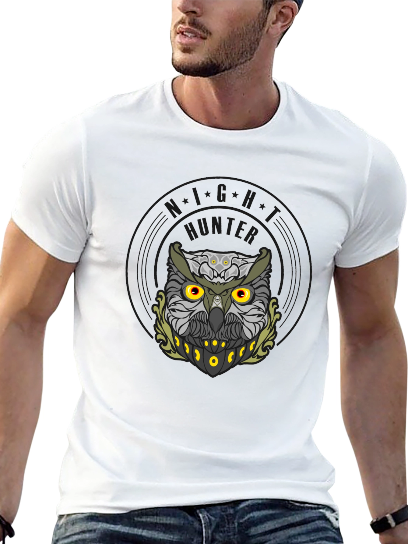 Mens Black Owl Graphic Tee - Night Hunter Design