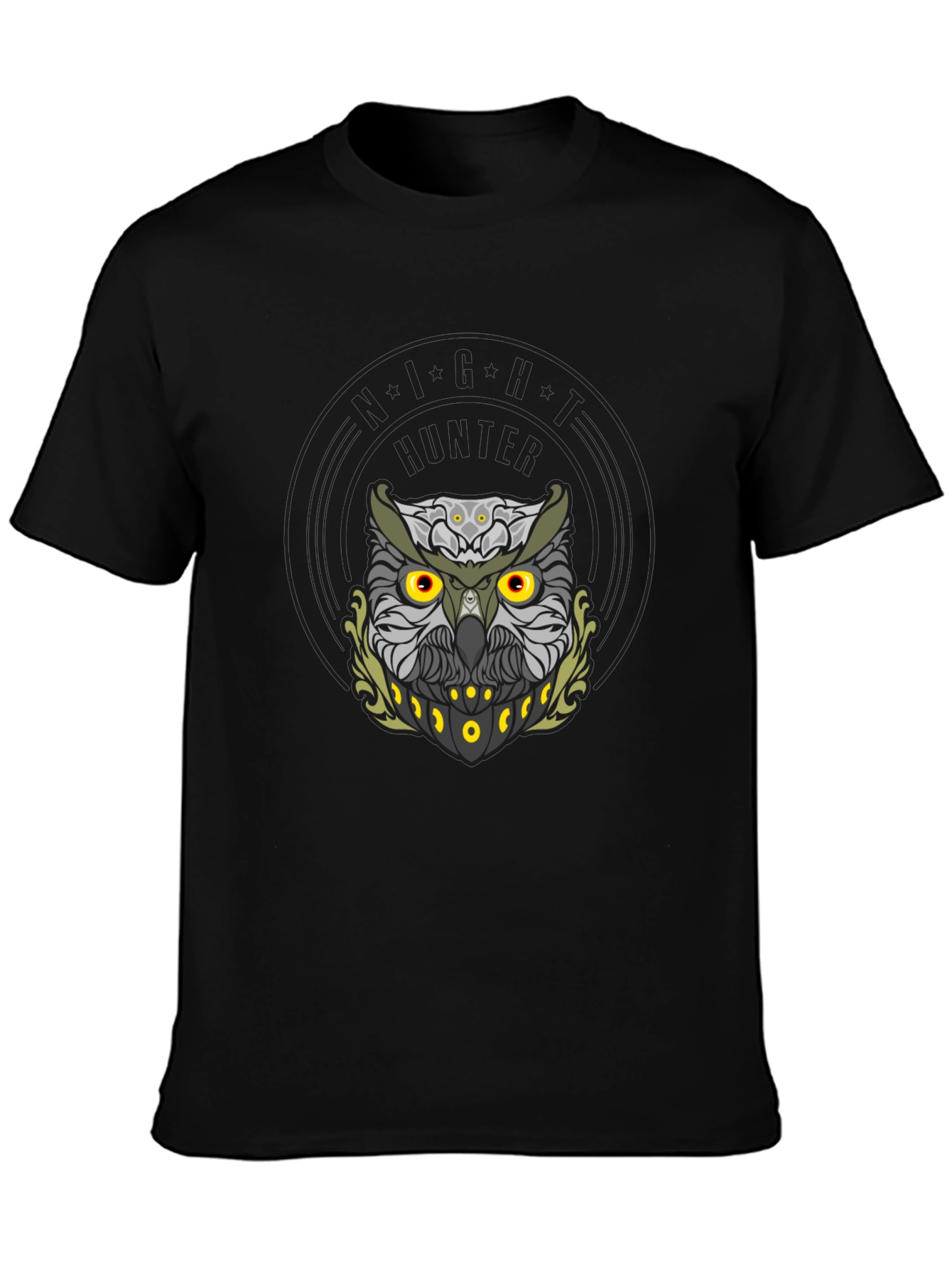 Mens Black Owl Graphic Tee - Night Hunter Design