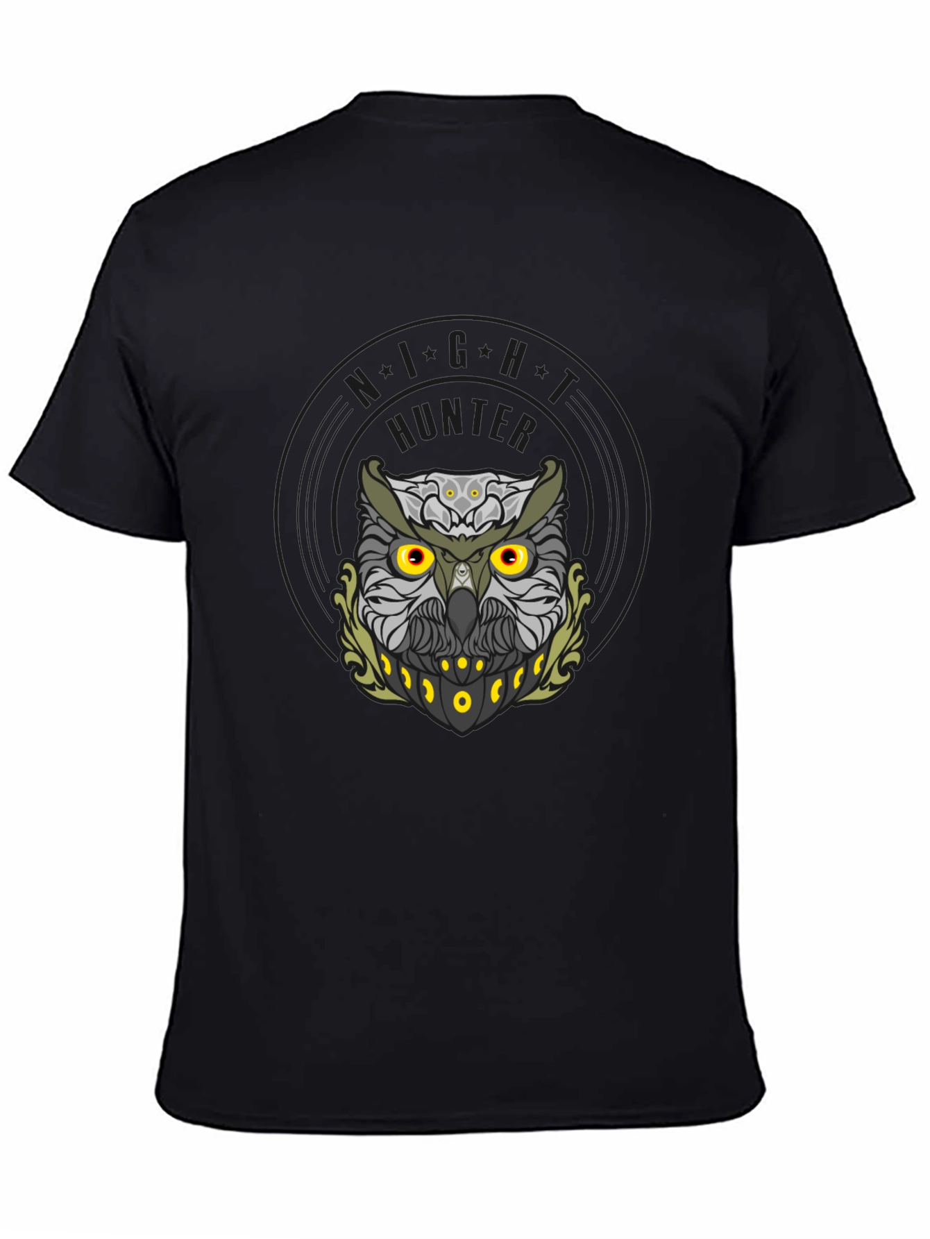 Mens Black Owl Graphic Tee - Night Hunter Design