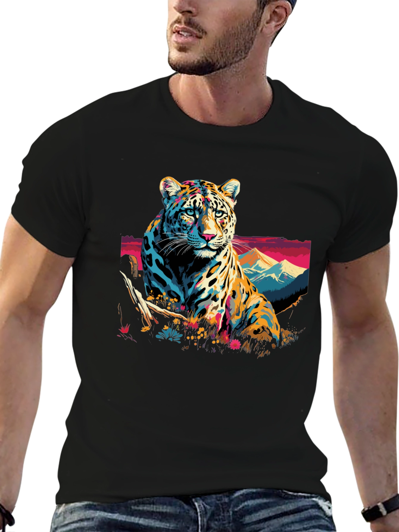 Bold Leopard Graphic Tee - Mens Black T-Shirt