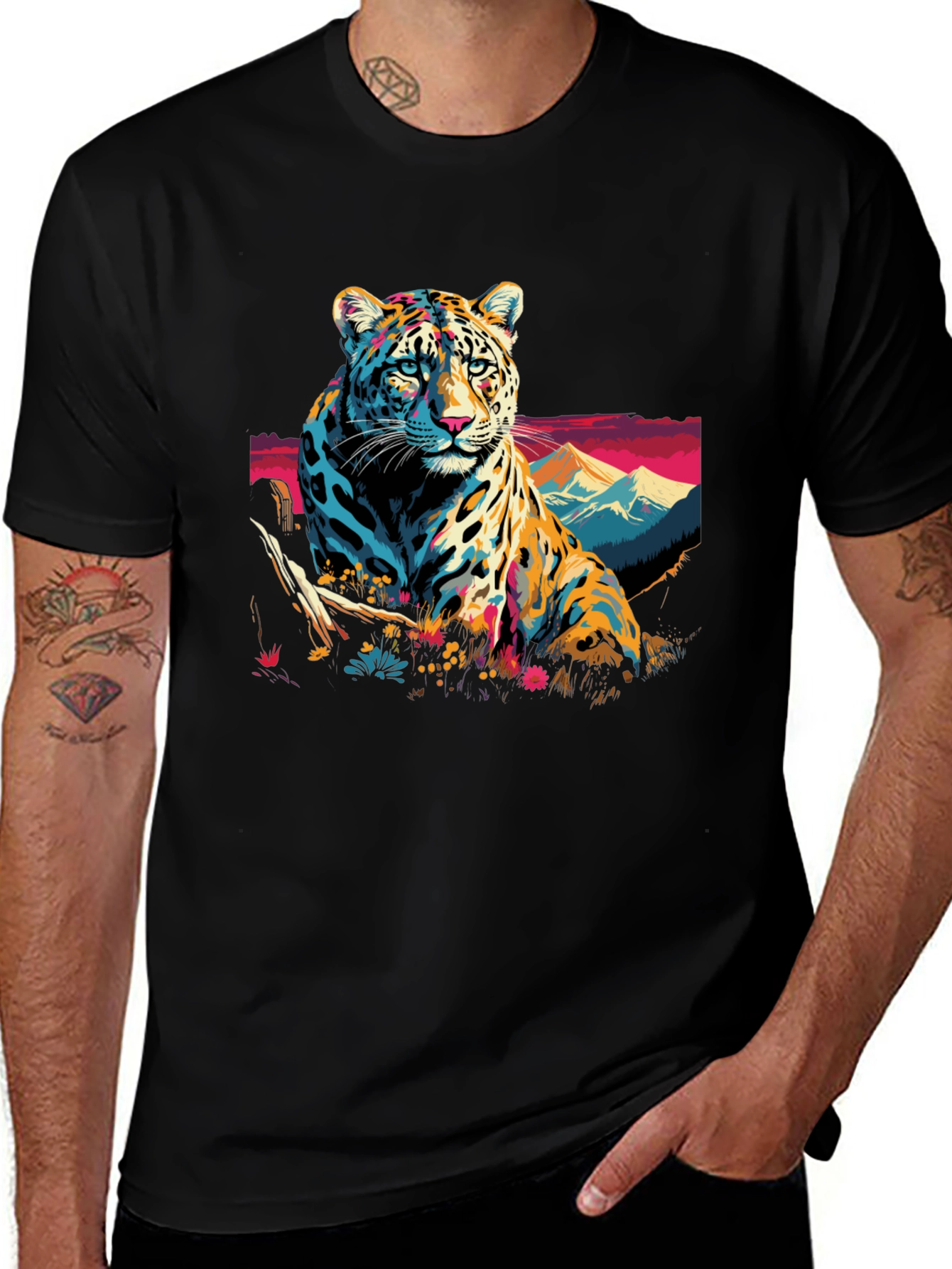Bold Leopard Graphic Tee - Mens Black T-Shirt