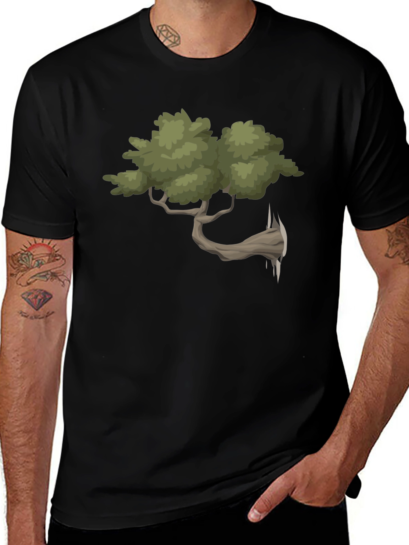 Unique Bonsai Tree Graphic Tee - Black