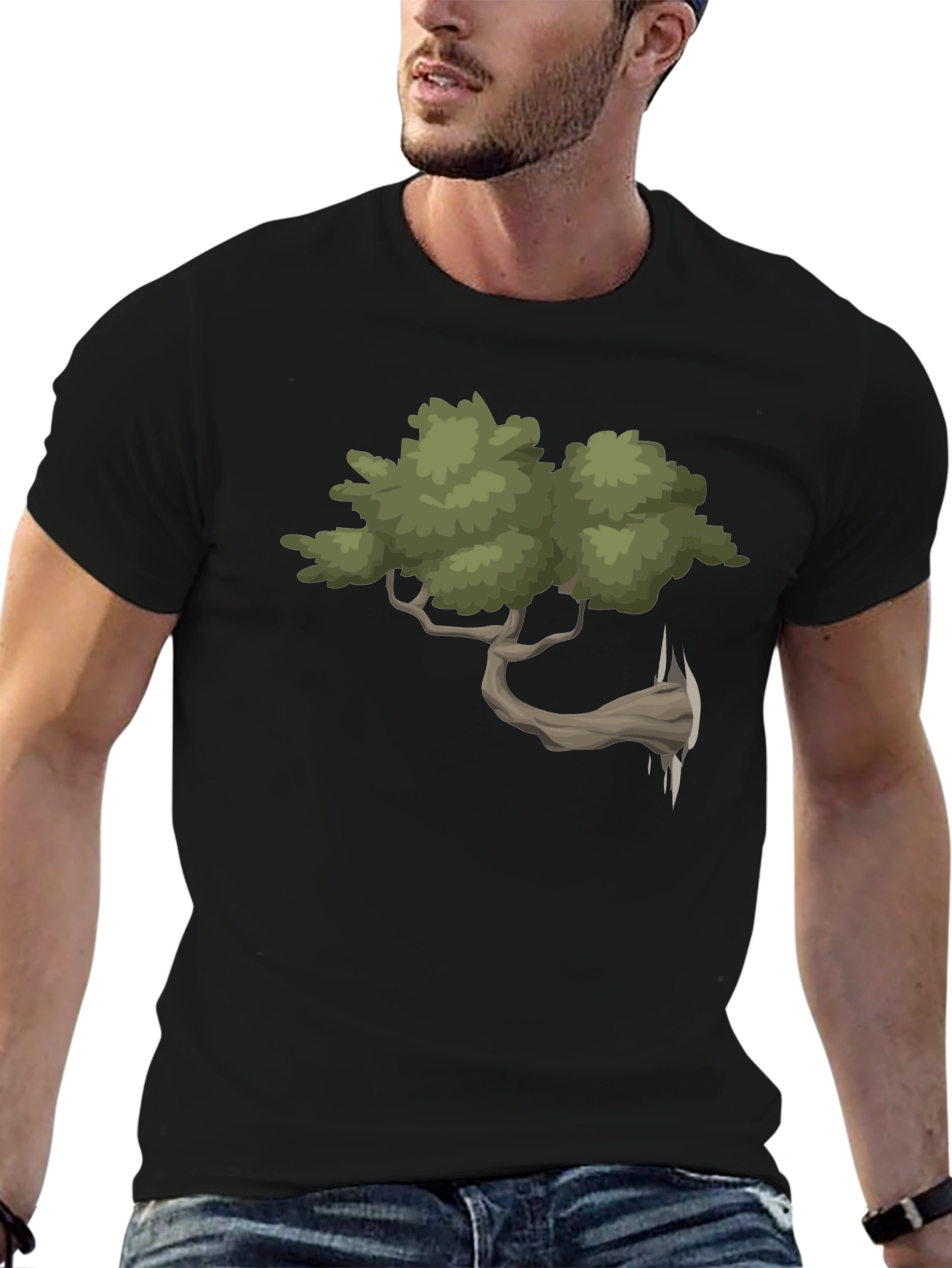 Unique Bonsai Tree Graphic Tee - Black