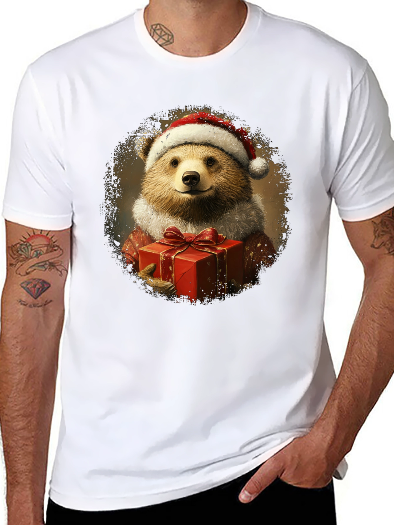 Festive Bear Graphic Tee - Holiday Gift