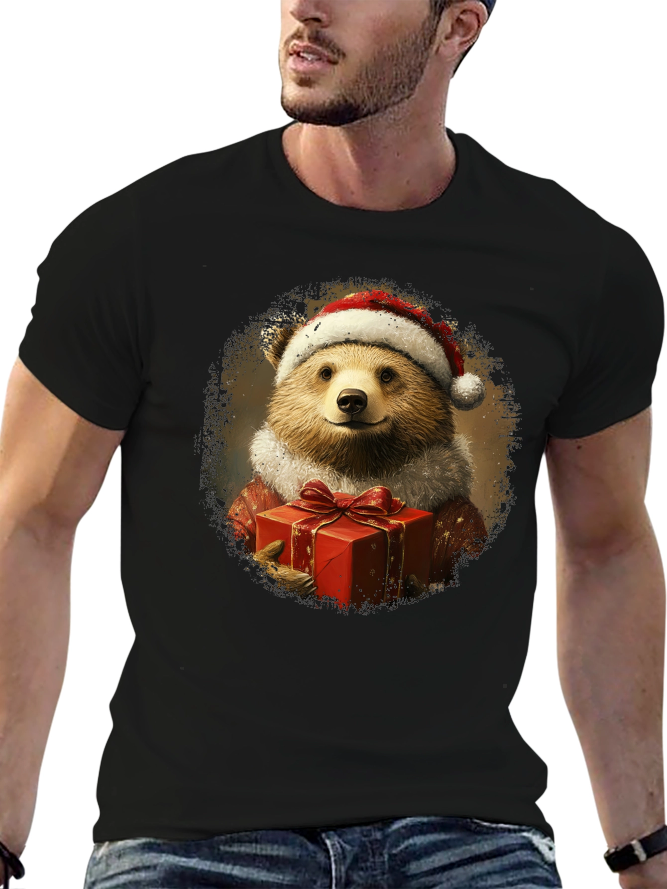Festive Bear Graphic Tee - Holiday Gift
