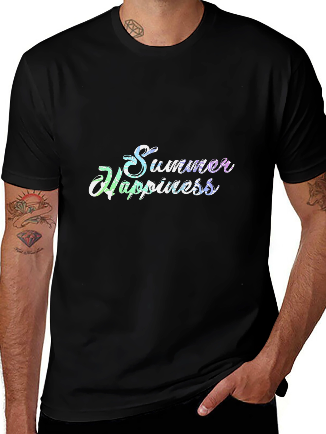 Summer Happiness Black Cotton Tee