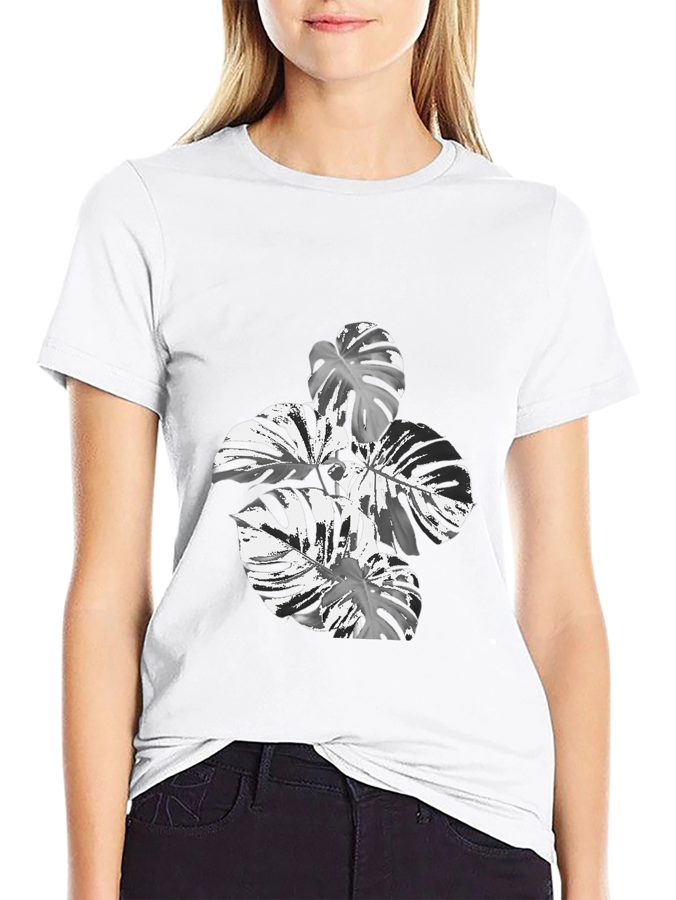 Monstera Leaf Graphic Tee - Stylish Black T-Shirt
