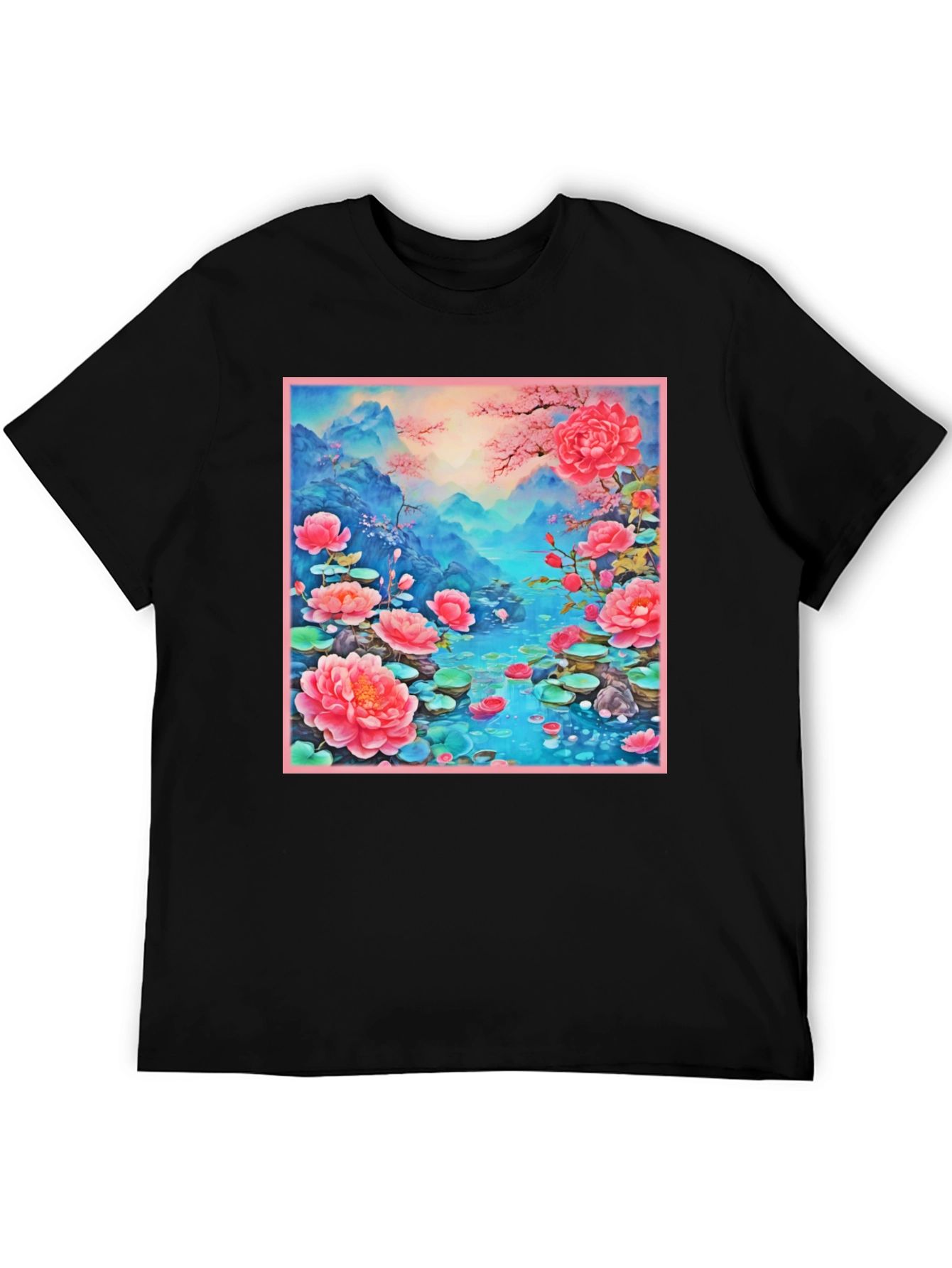 Floral Lotus Lake Graphic Tee - Unique Design