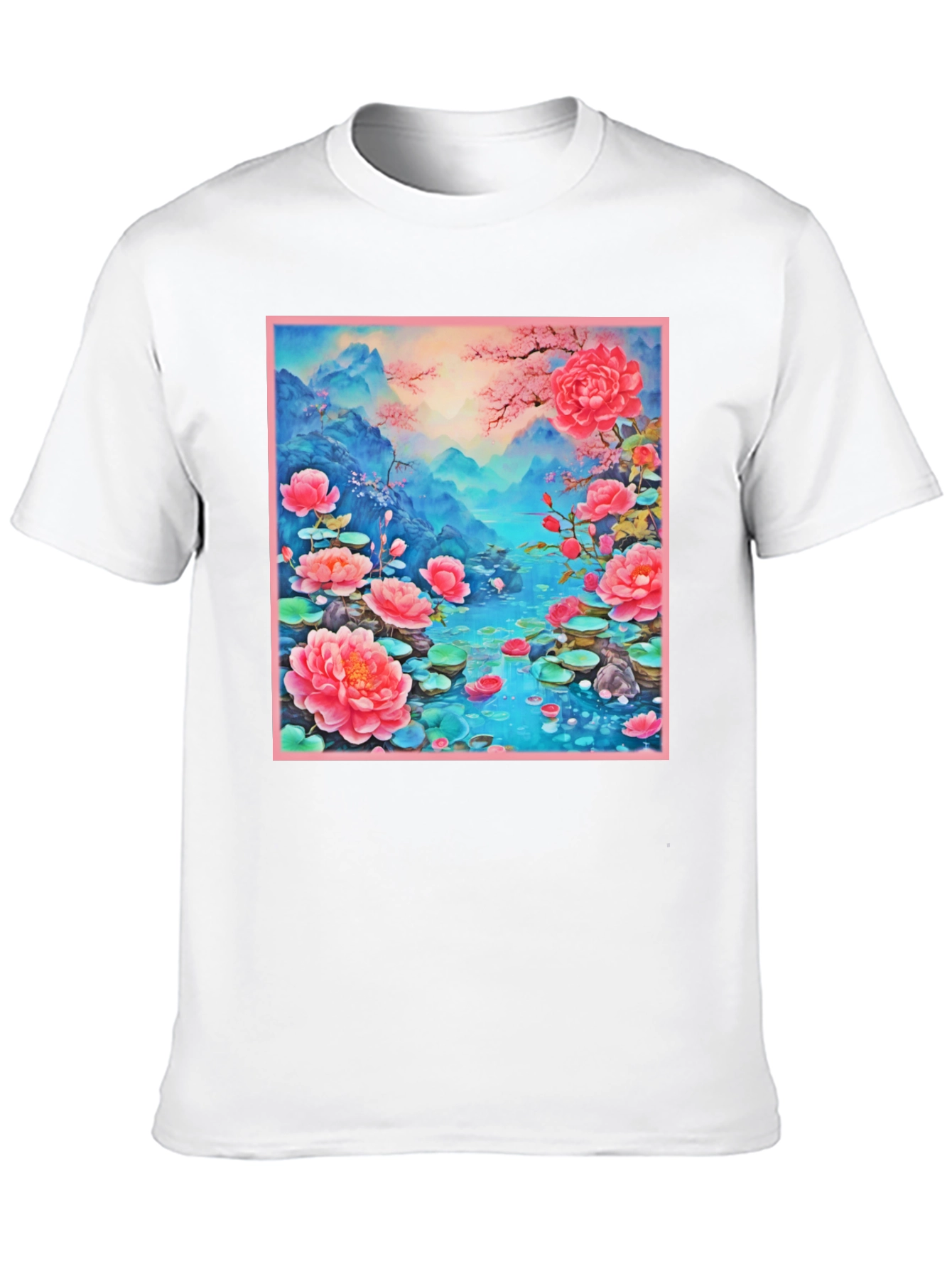 Floral Lotus Lake Graphic Tee - Unique Design