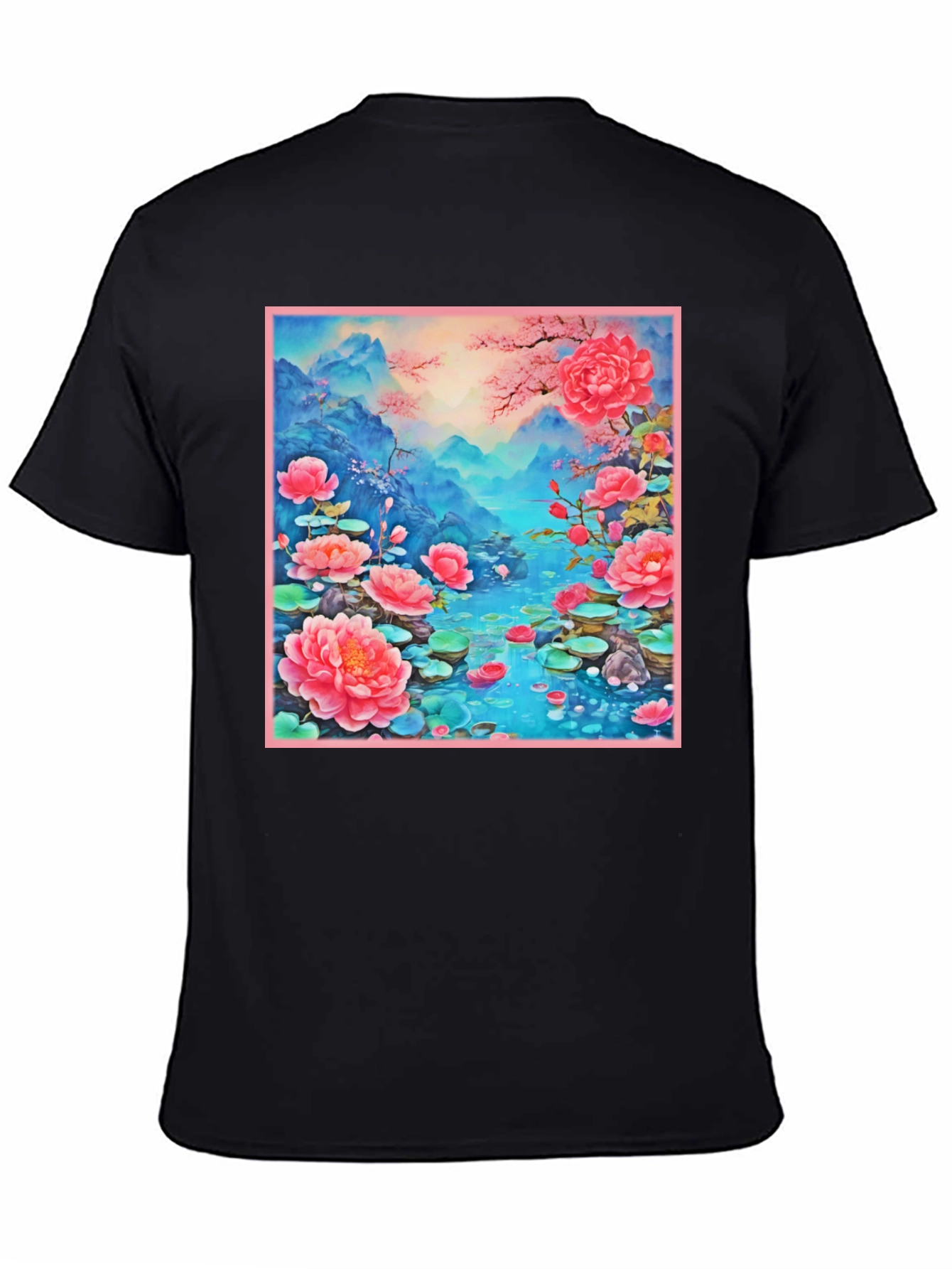 Floral Lotus Lake Graphic Tee - Unique Design