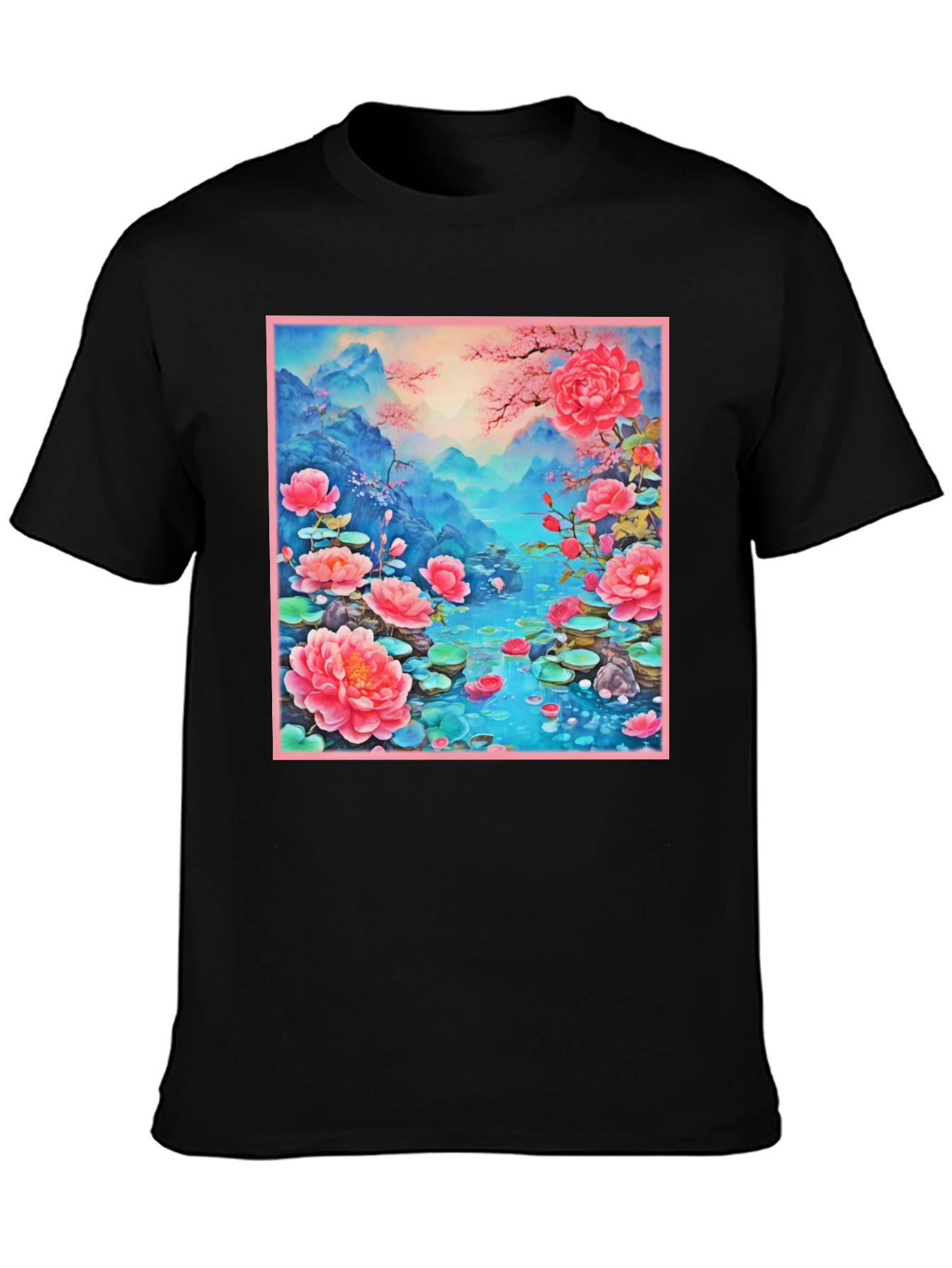 Floral Lotus Lake Graphic Tee - Unique Design