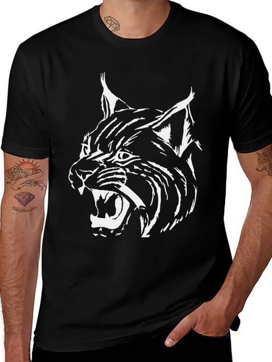 Mens Black T-Shirt with White Lynx Graphic