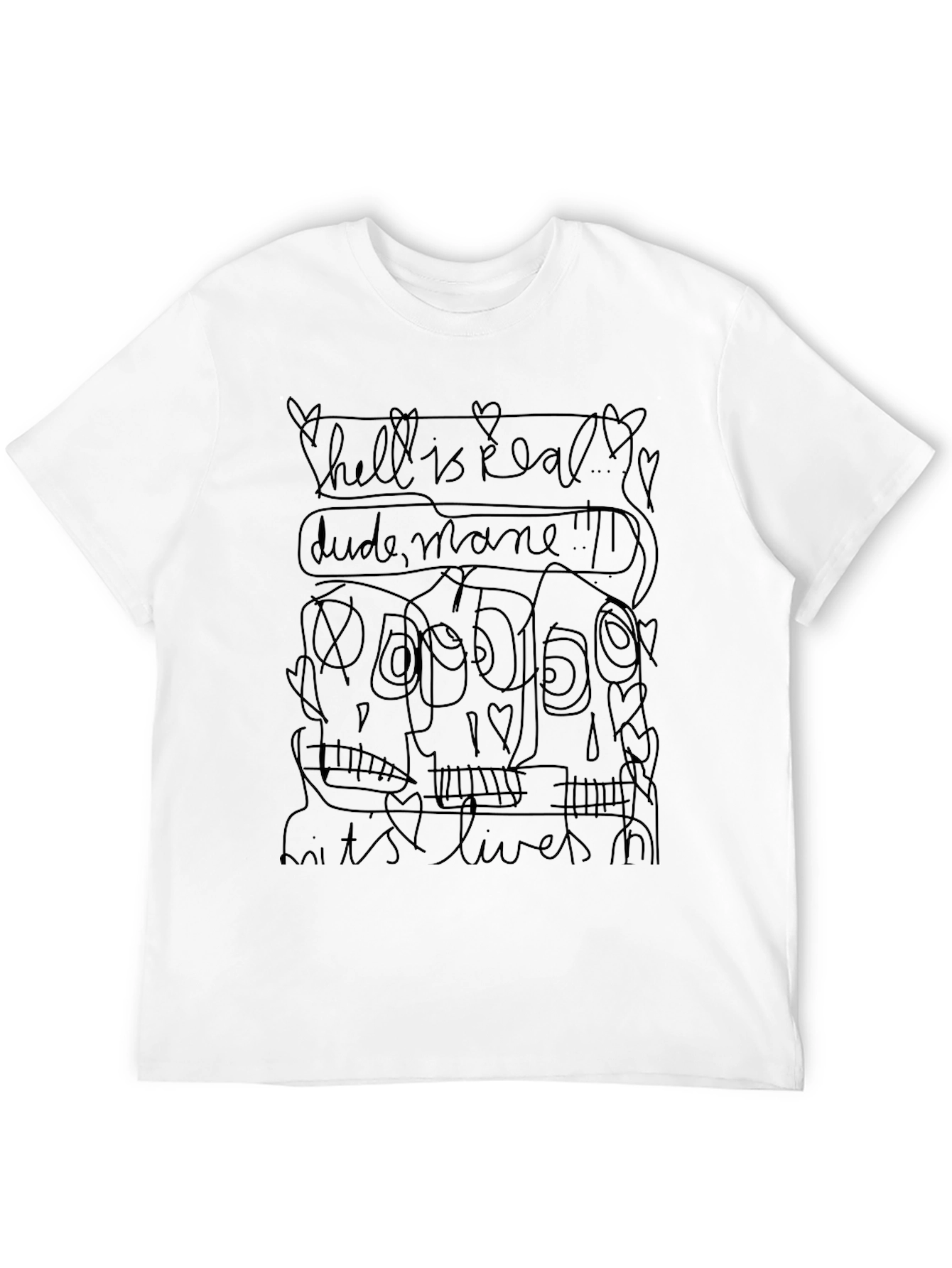 Graphic Tee: Hell is Real Sketchy Skull Design T-Shirt