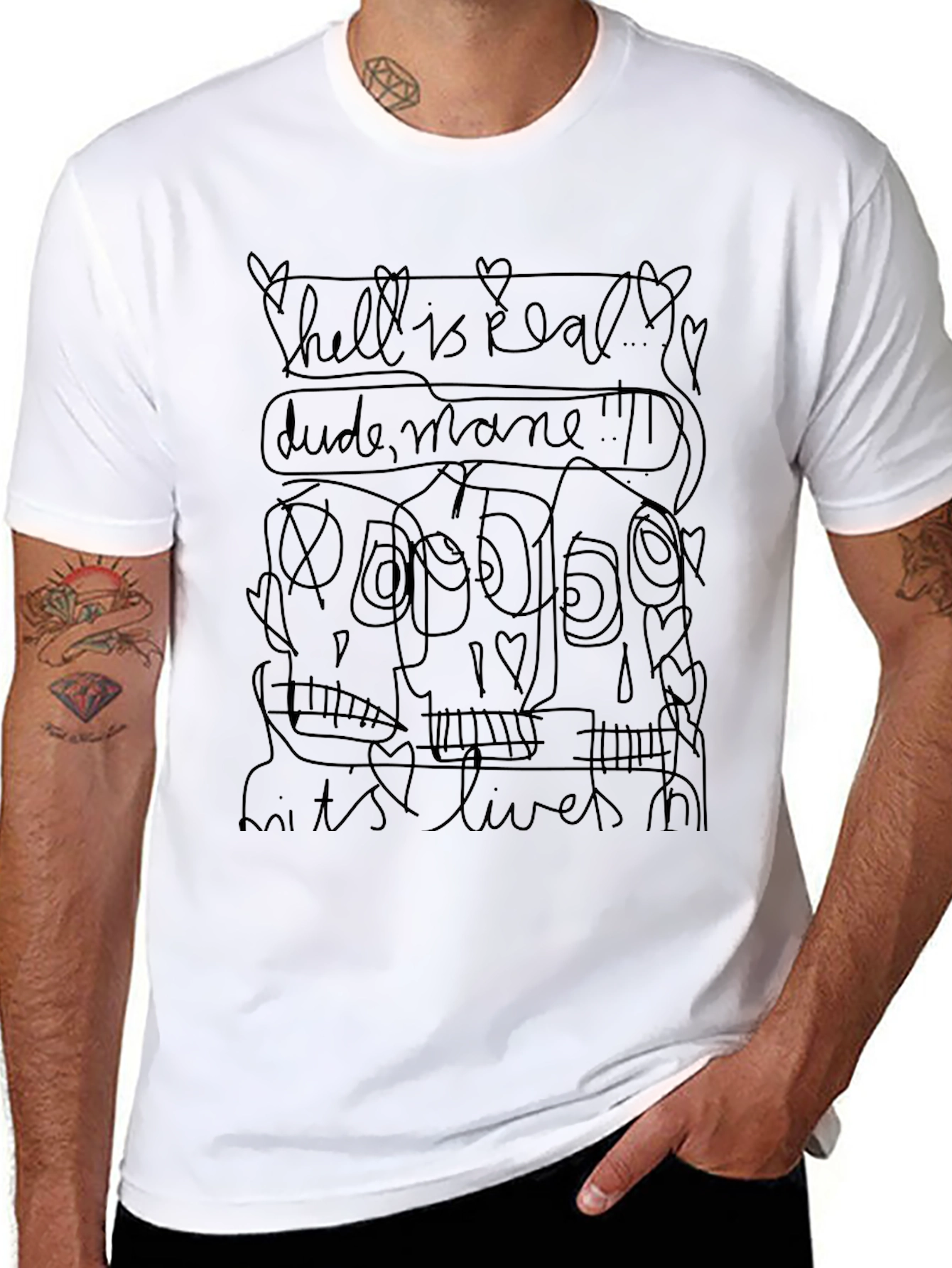 Graphic Tee: Hell is Real Sketchy Skull Design T-Shirt