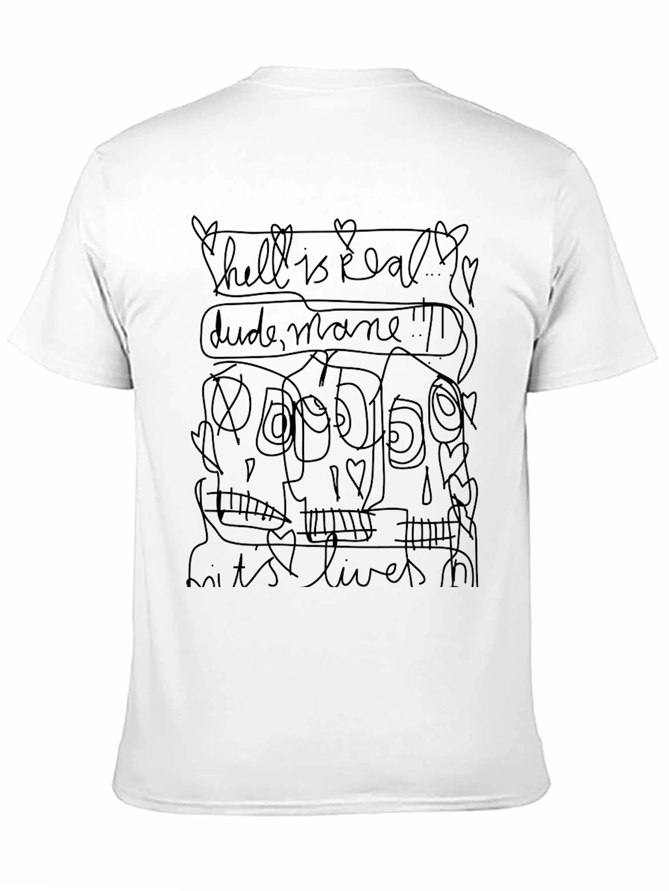 Graphic Tee: Hell is Real Sketchy Skull Design T-Shirt
