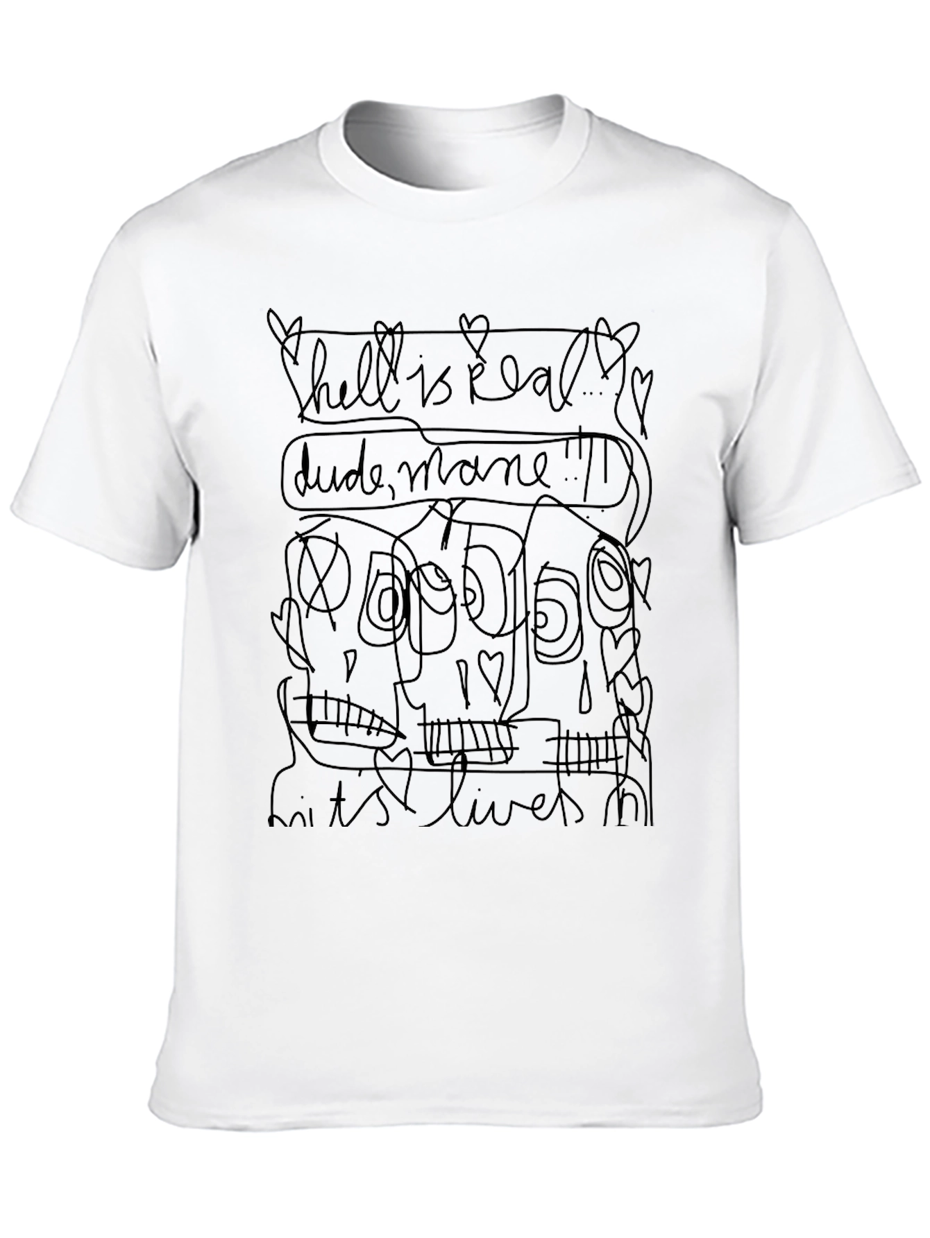 Graphic Tee: Hell is Real Sketchy Skull Design T-Shirt