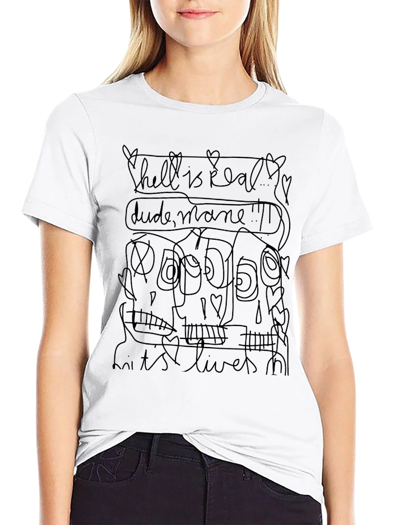 Graphic Tee: Hell is Real Sketchy Skull Design T-Shirt