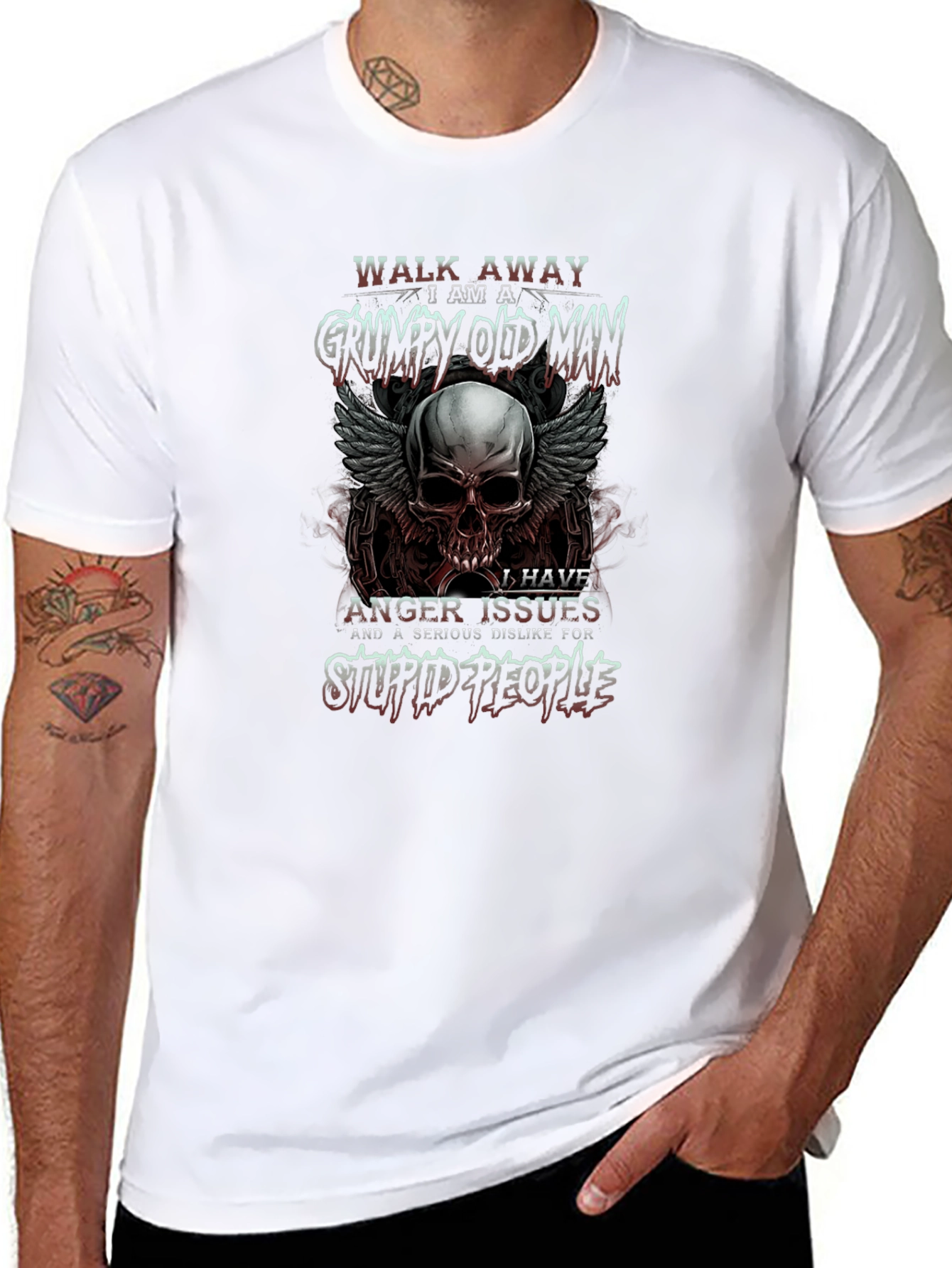 Grumpy Old Man Skull Graphic T-Shirt