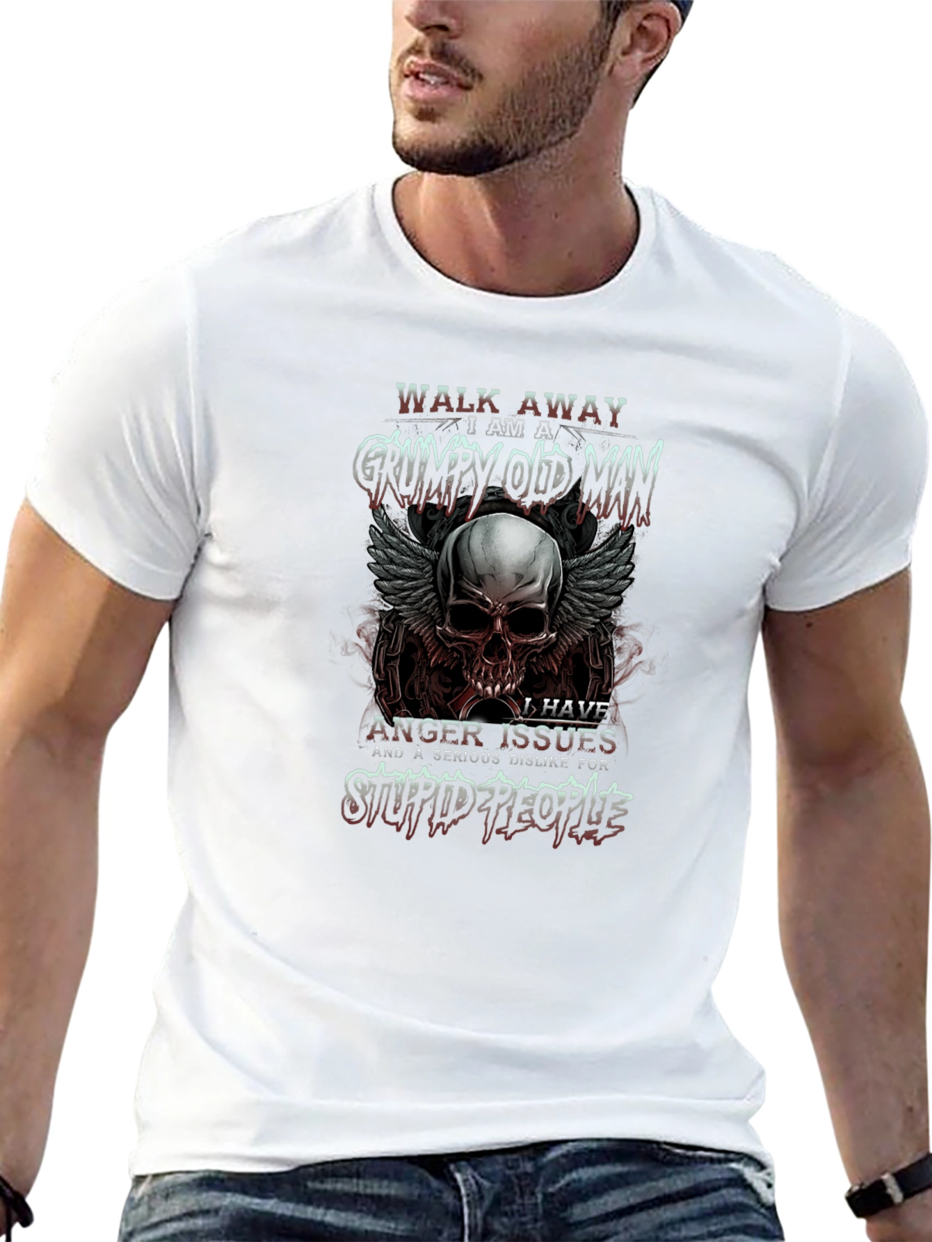 Grumpy Old Man Skull Graphic T-Shirt