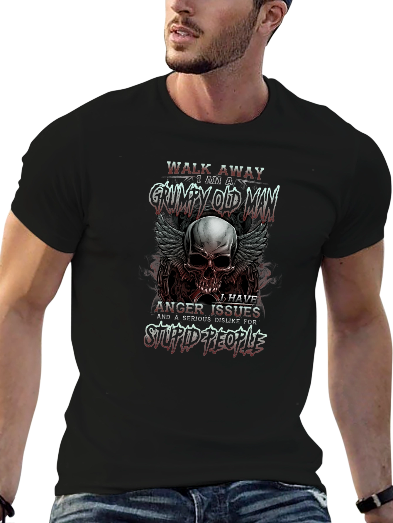 Grumpy Old Man Skull Graphic T-Shirt