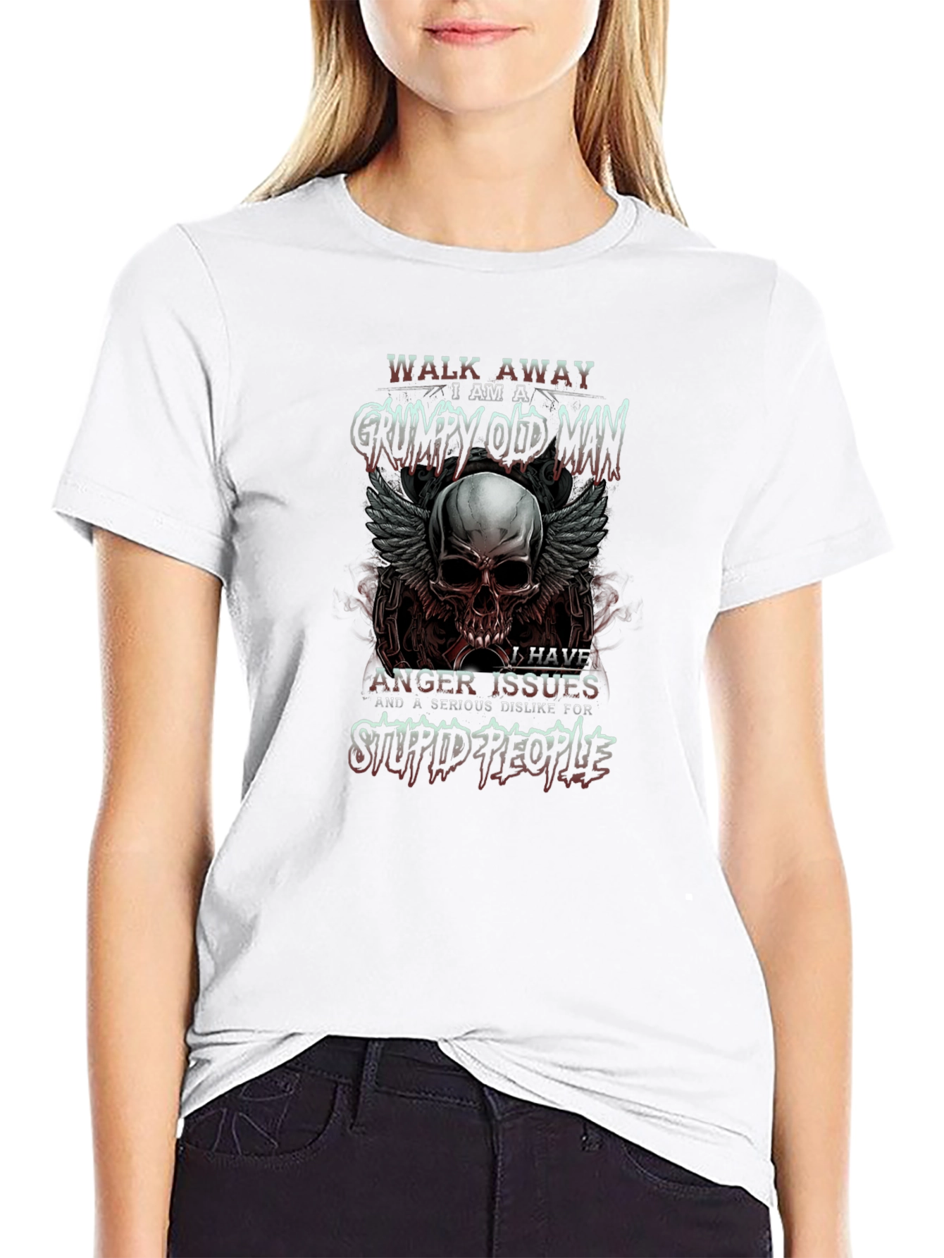 Grumpy Old Man Skull Graphic T-Shirt