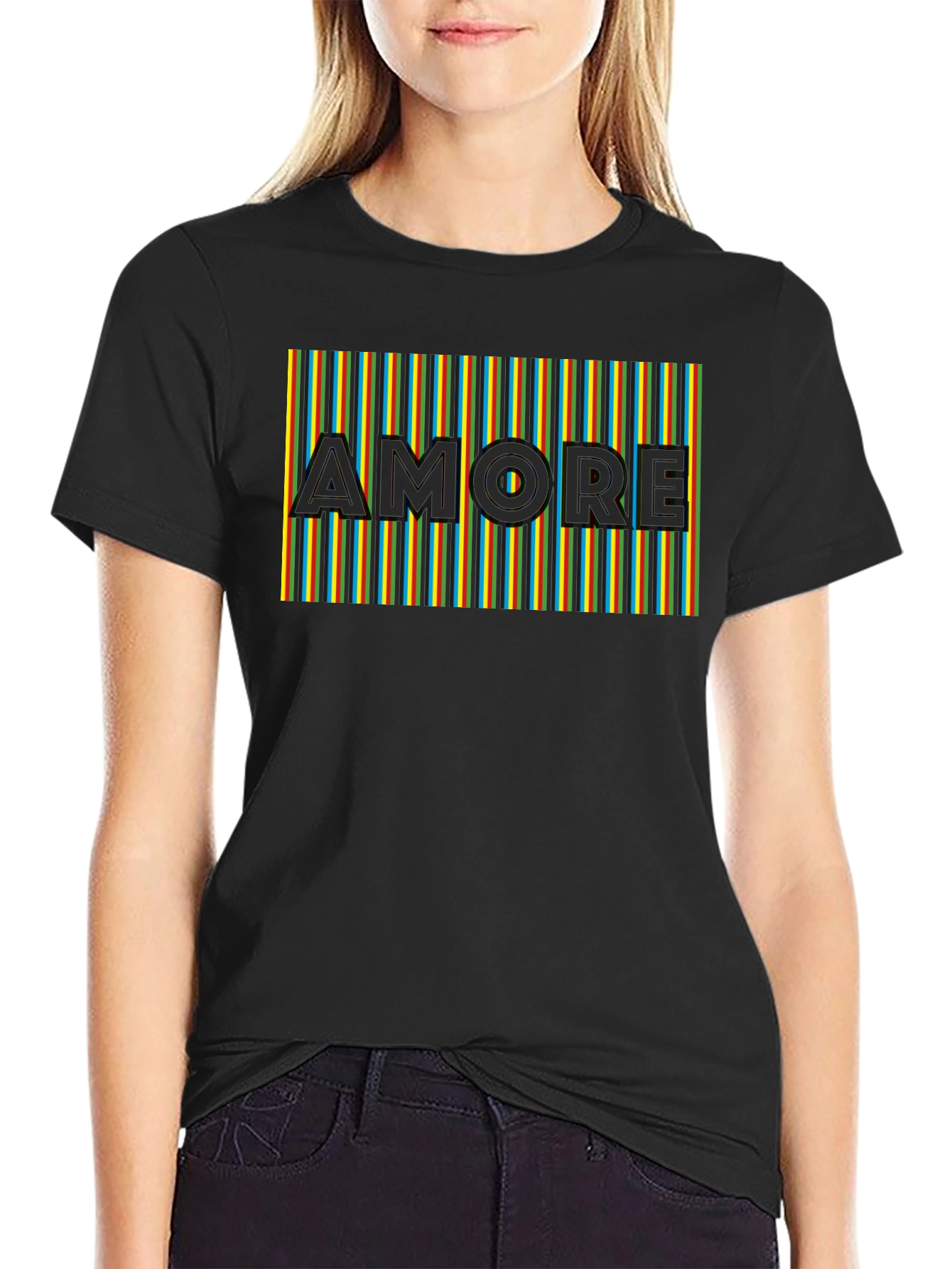 Amore Striped Graphic Tee - Black Casual Shirt