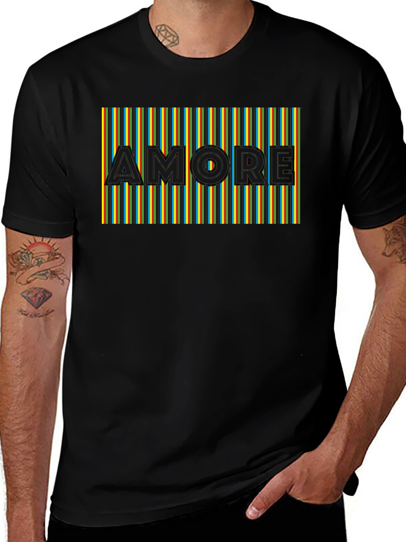 Amore Striped Graphic Tee - Black Casual Shirt