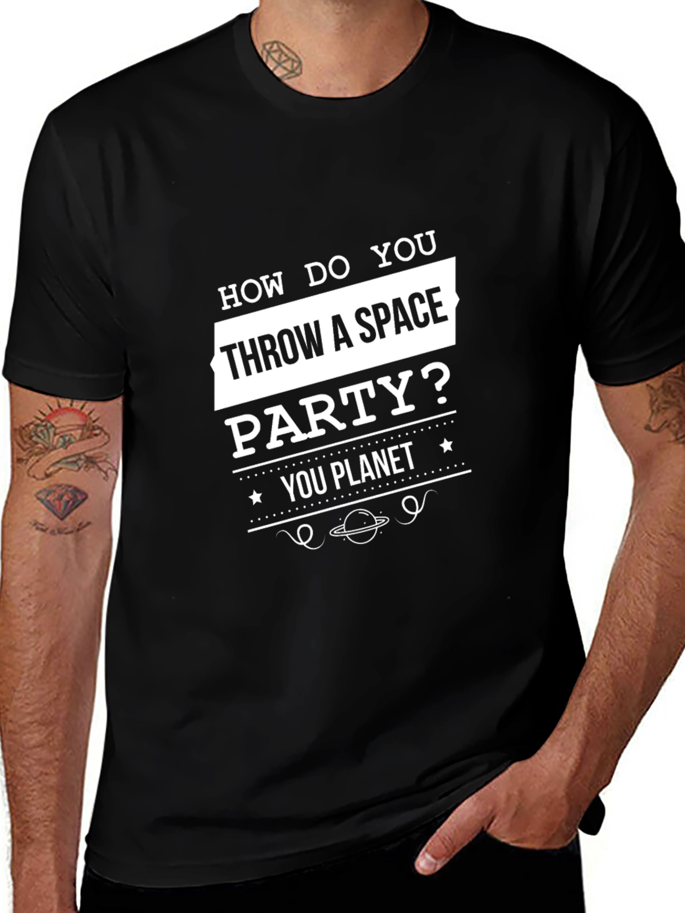 How Do You Throw a Space Party Black T-Shirt