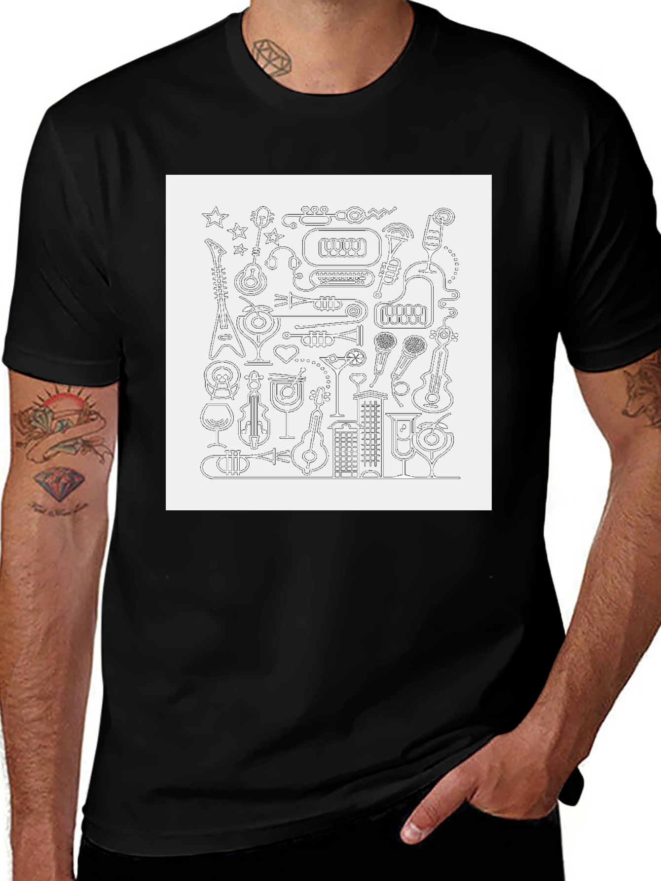 Musical Doodle Graphic Black T-Shirt