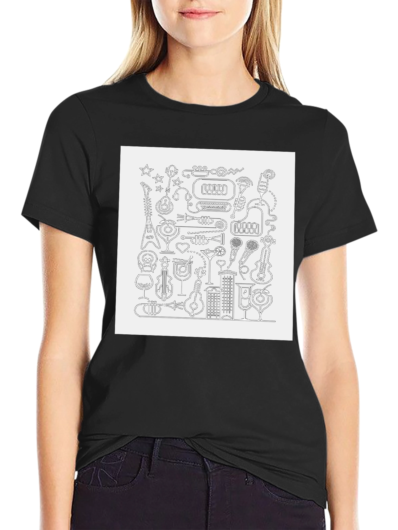 Musical Doodle Graphic Black T-Shirt
