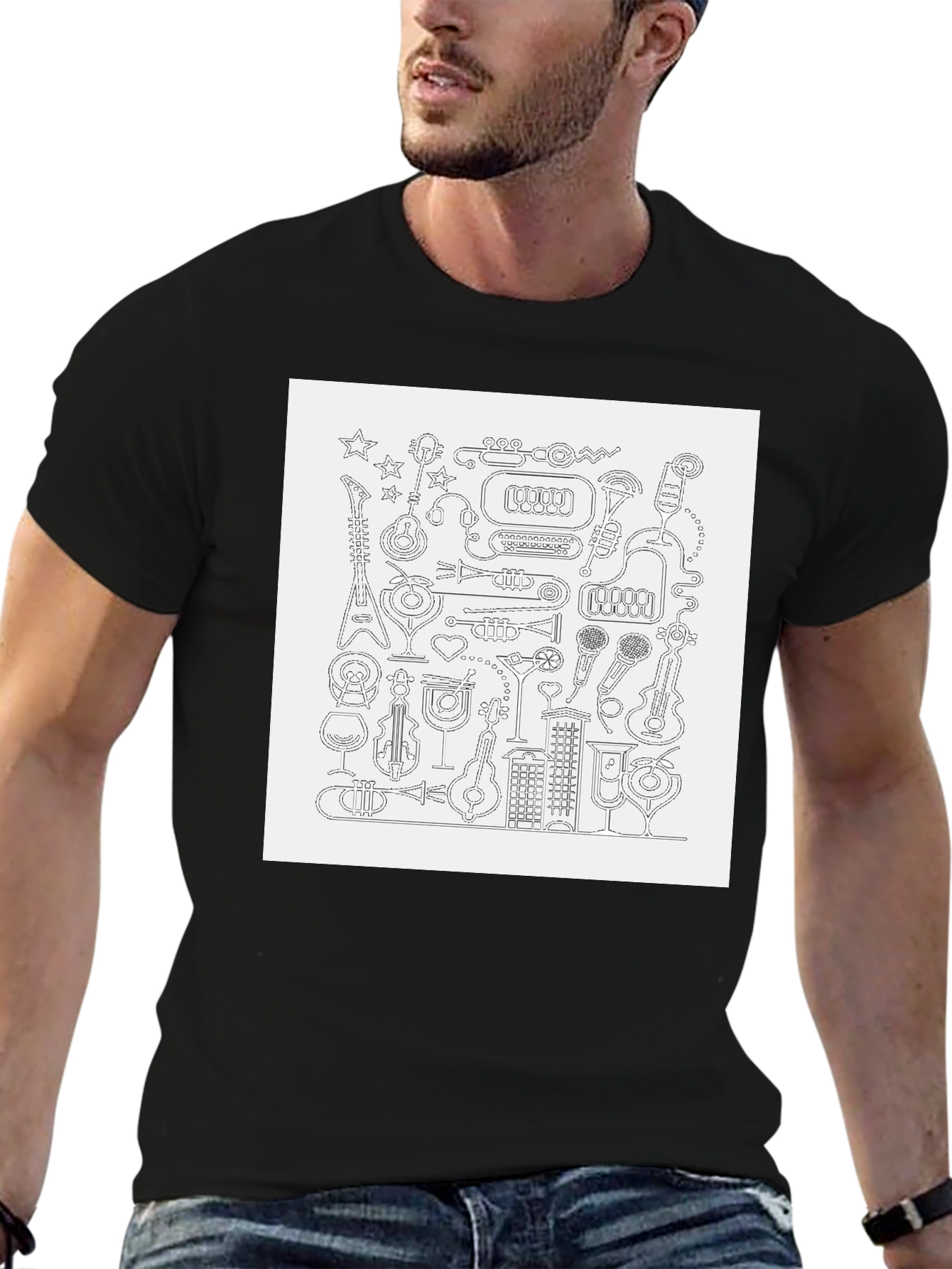 Musical Doodle Graphic Black T-Shirt